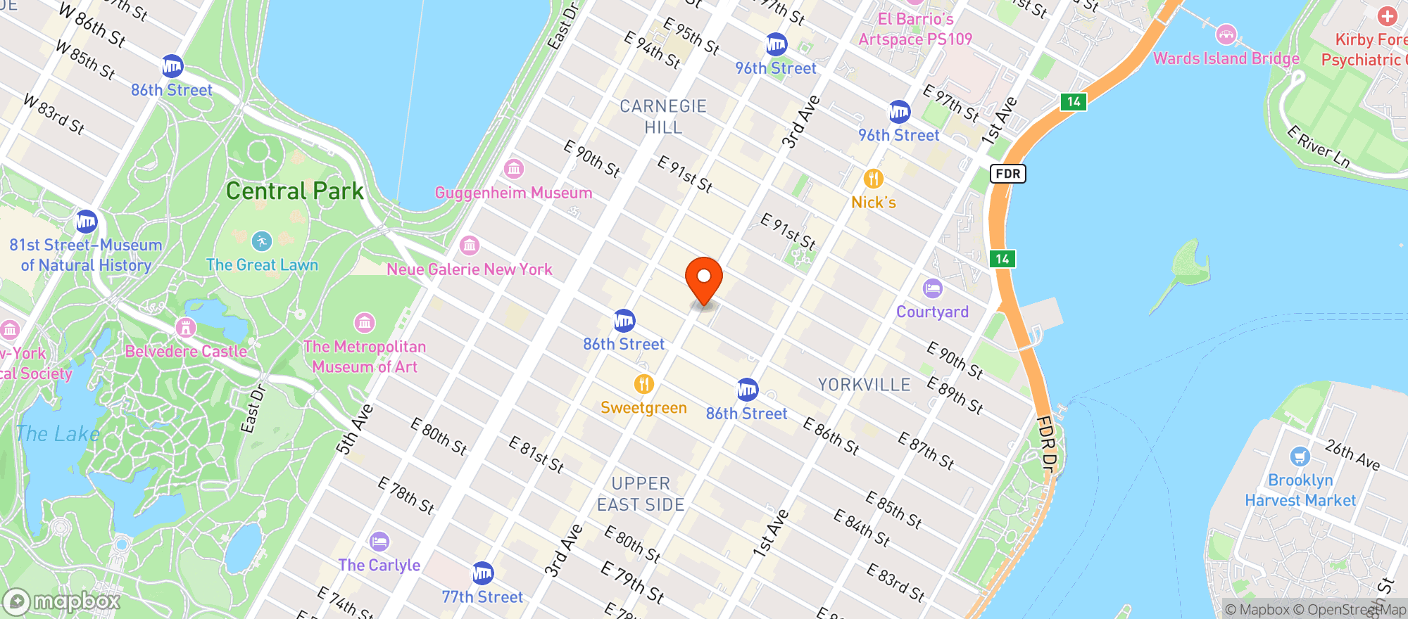 Map showing WHOLE FOODS - UES 87TH ST