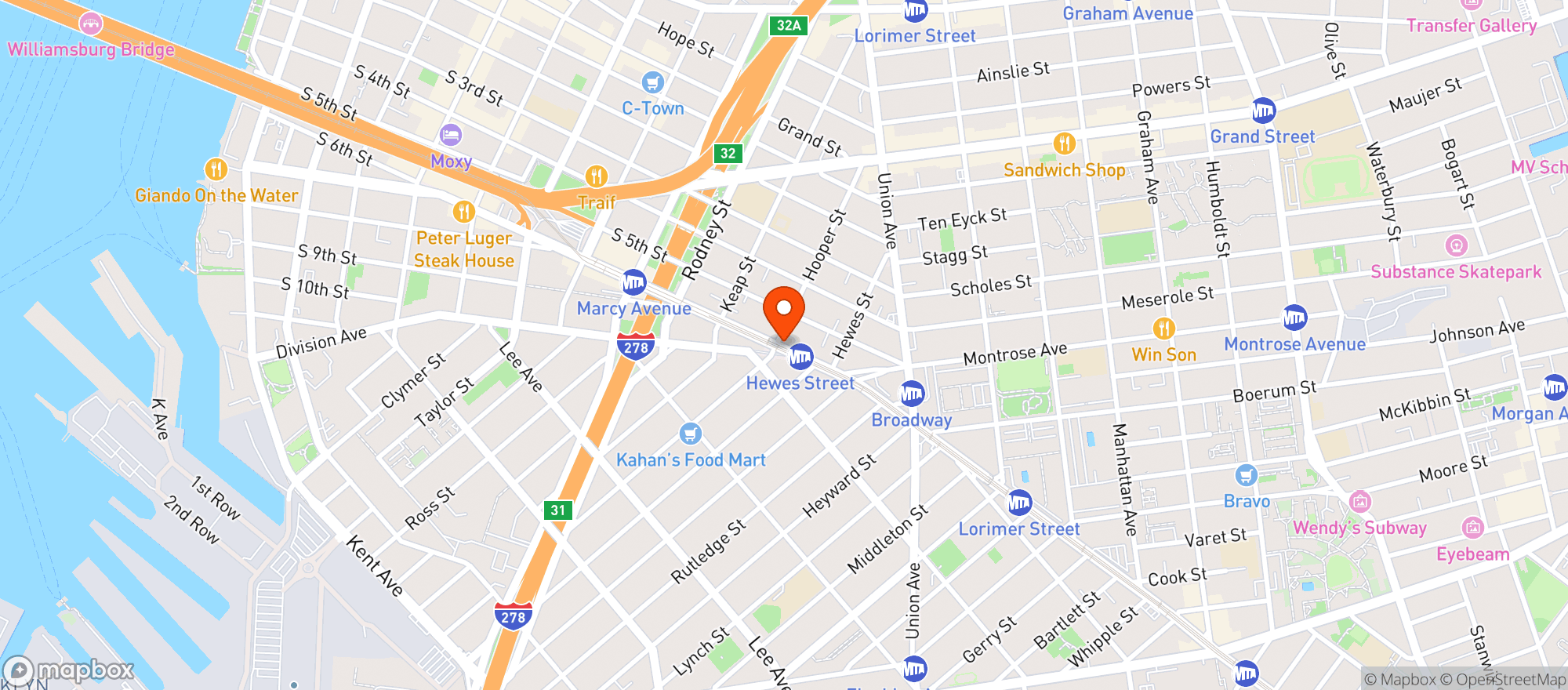 Map showing Broadway Mini Market Deli