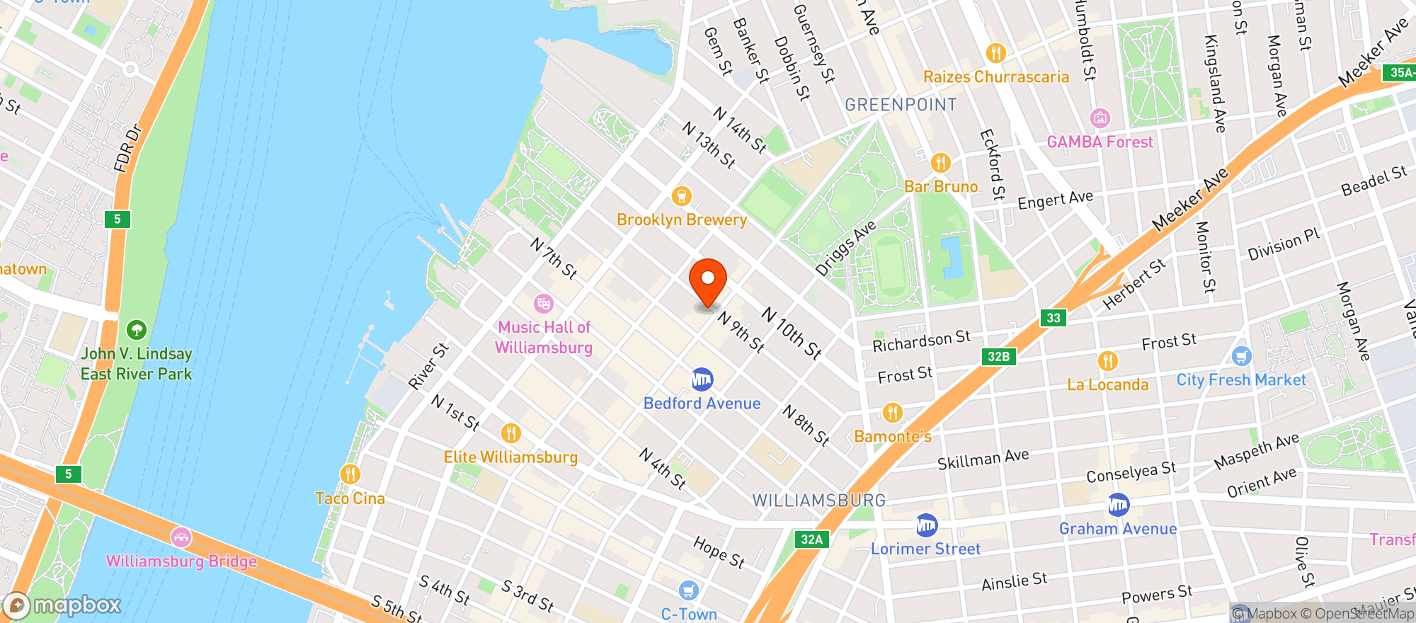 Map showing Bedford Fruit Mkt