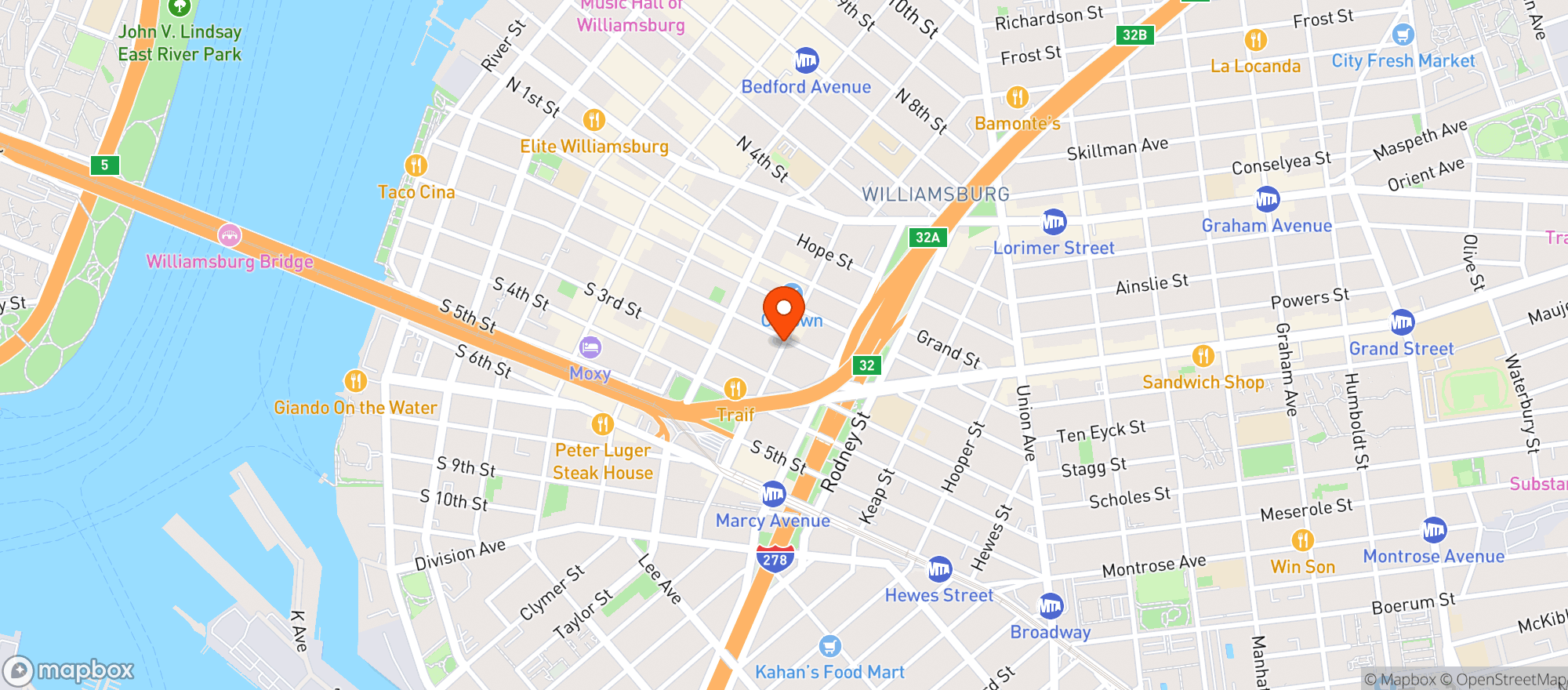 Map showing Williamsburg Organic Food
