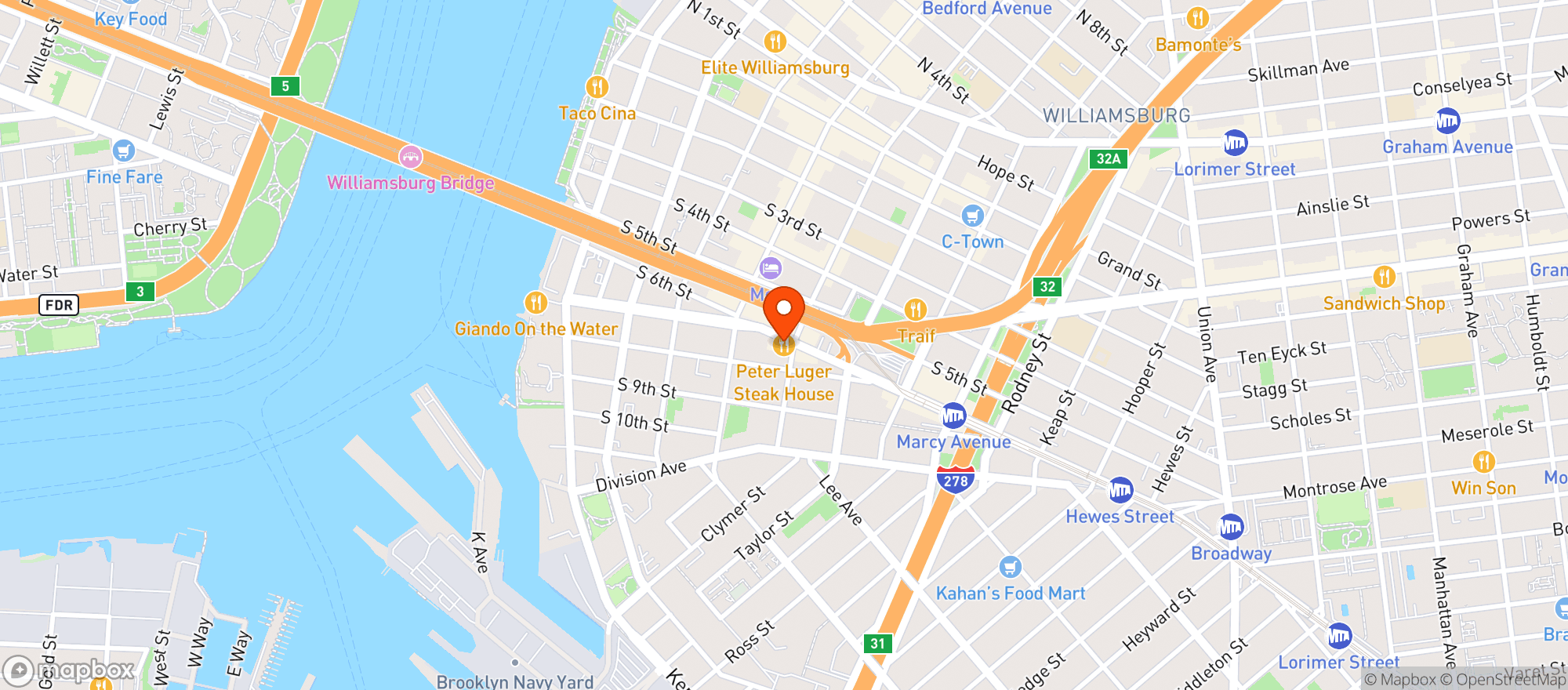 Map showing Peter Luger Steak House