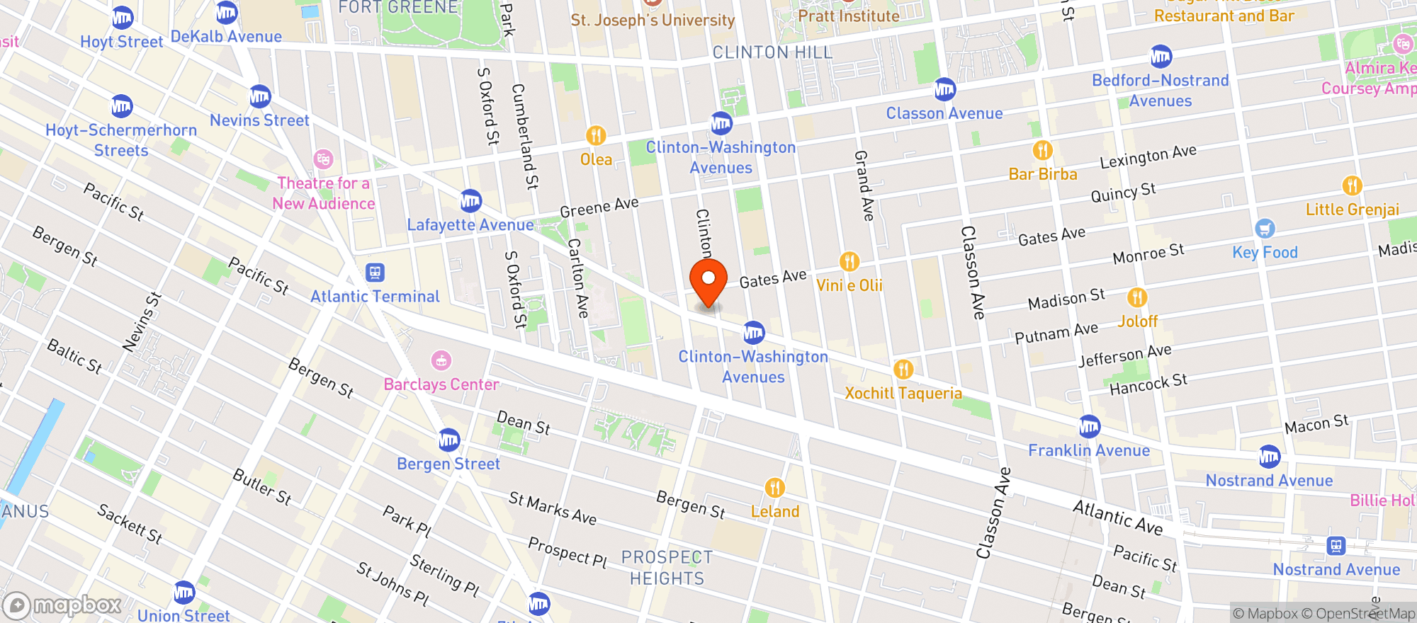 Map showing Olivino Wines Clinton Hill