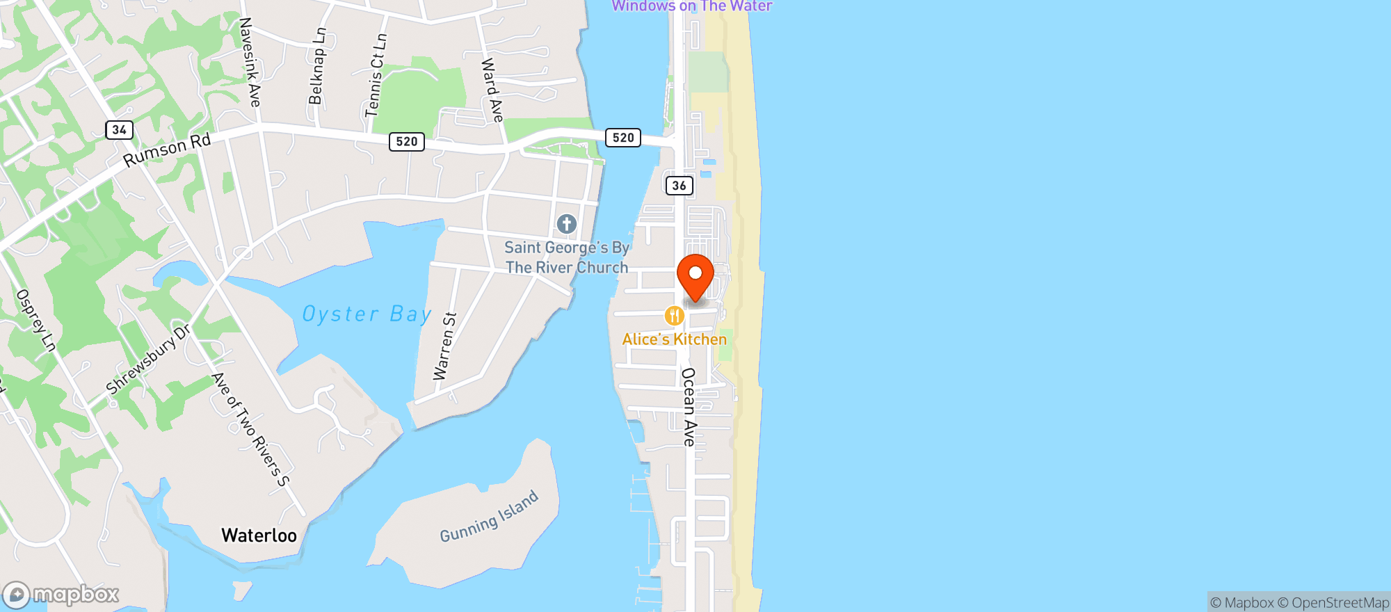Map showing Woodys Ocean Hut