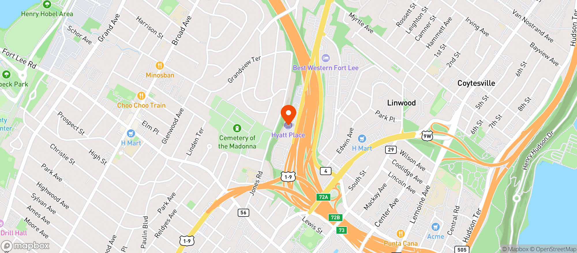 Map showing Hyatt Place - Fort Lee