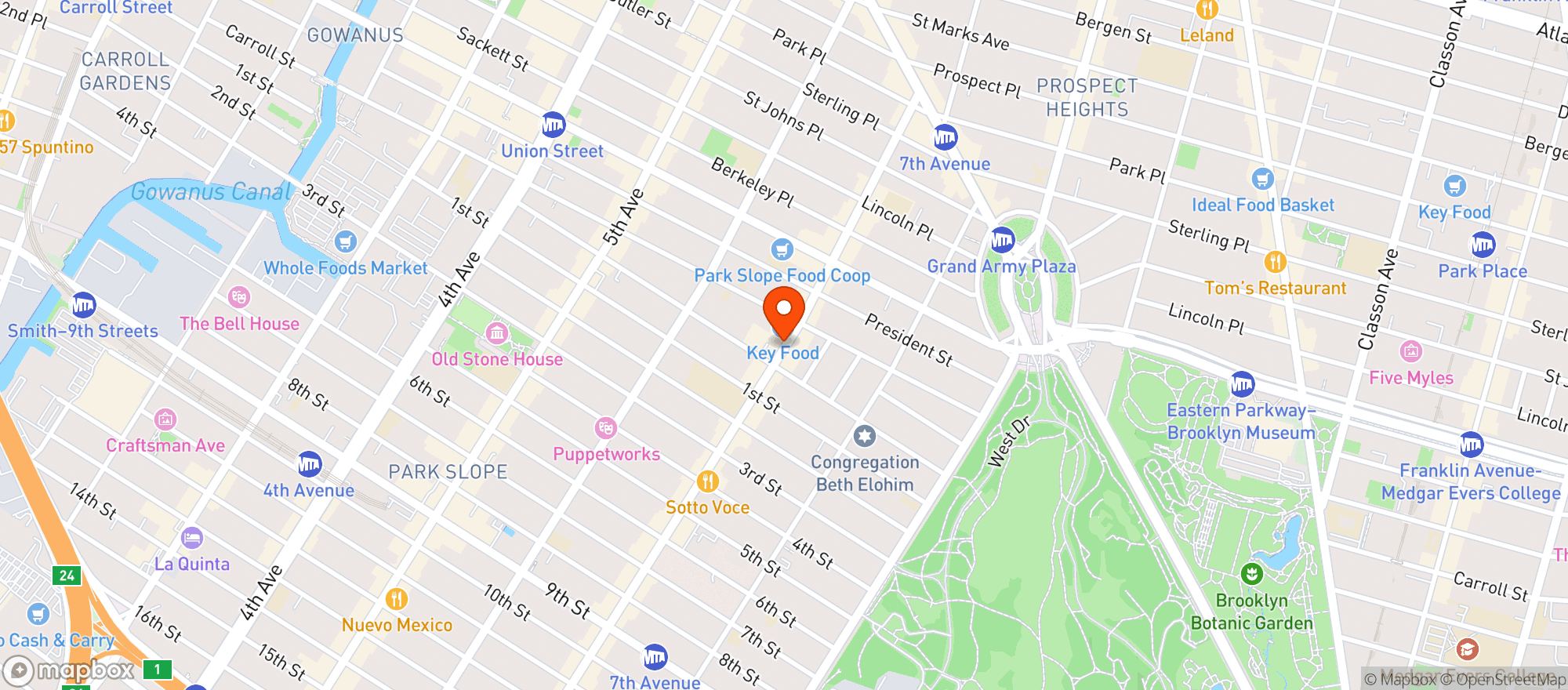 Map showing KEY FOOD STORE
