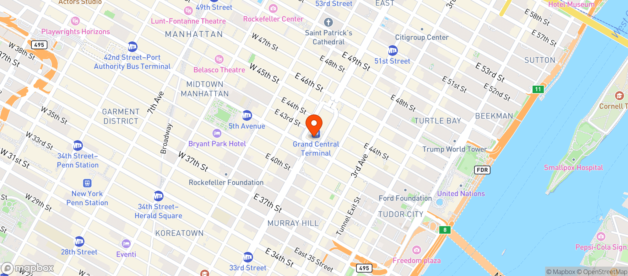 Map showing Grand Central Terminal