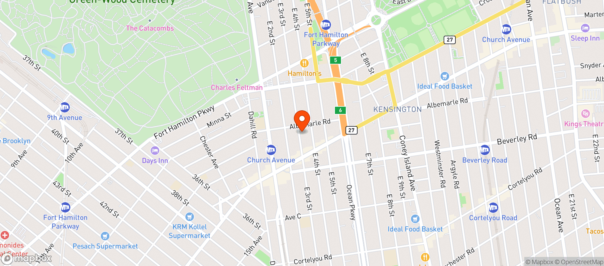 Map showing East 3rd Street