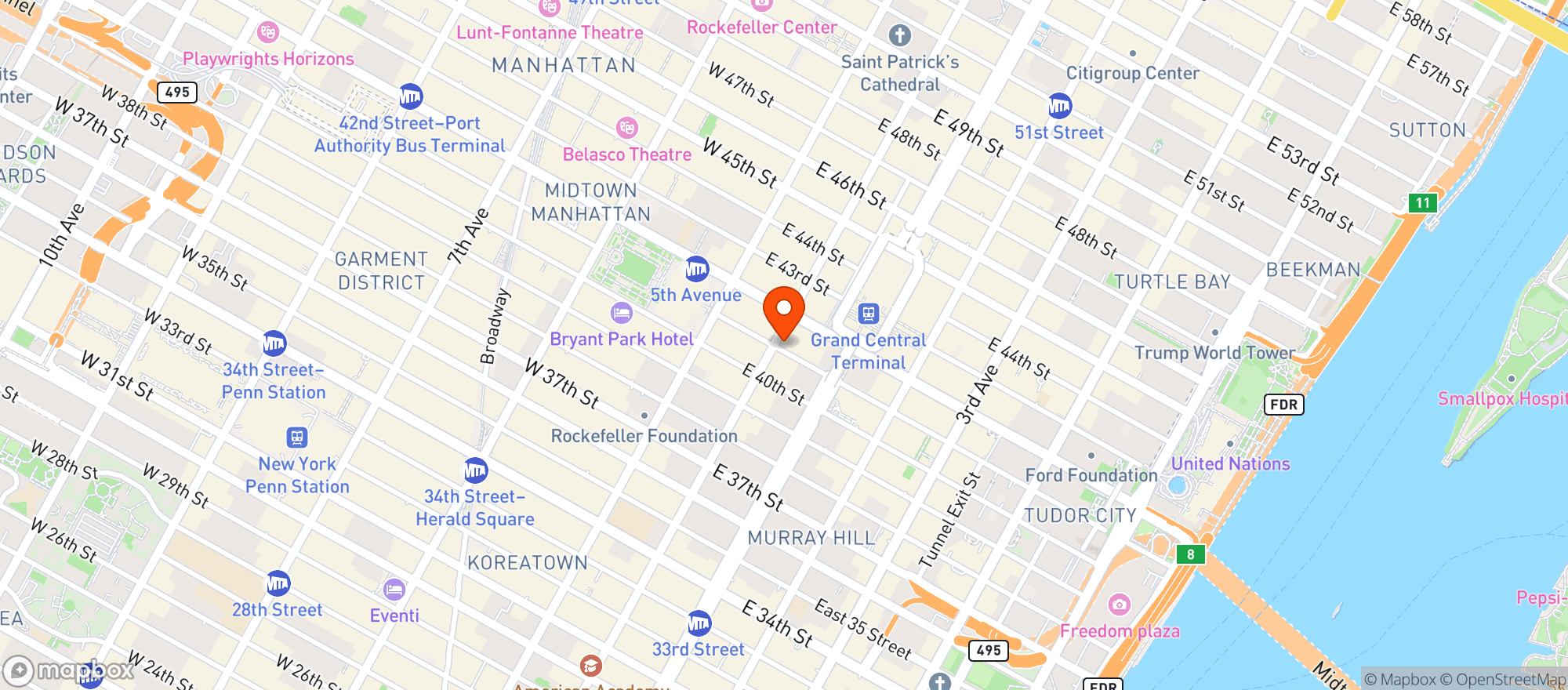 Map showing Library Hotel