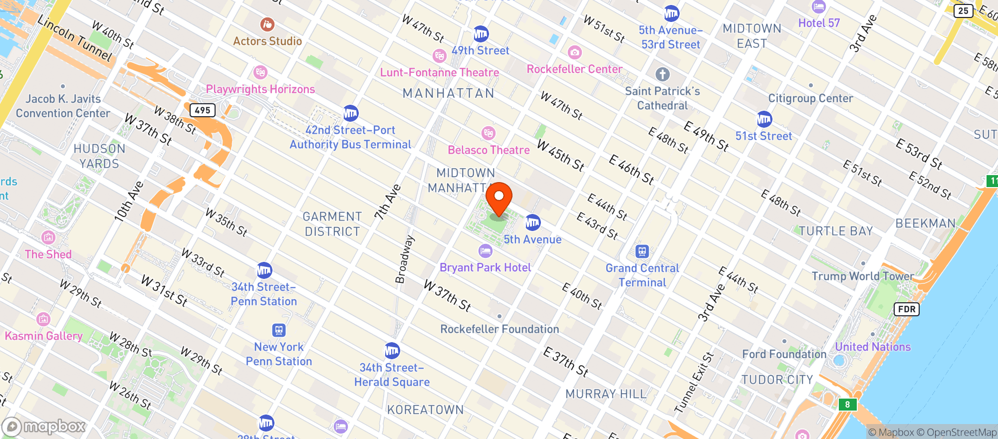 Map showing The Lodge At Bryant Park