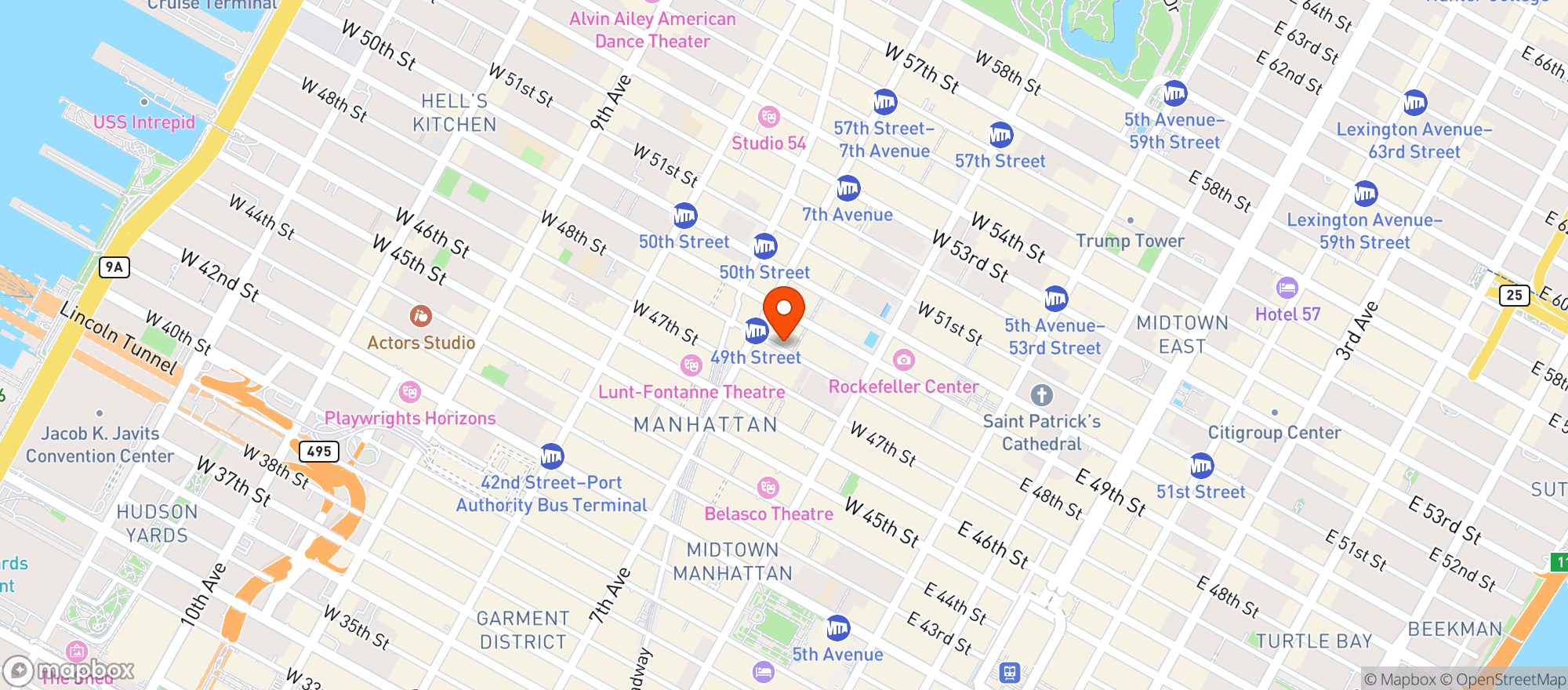Map showing Hard Rock Hotel New York