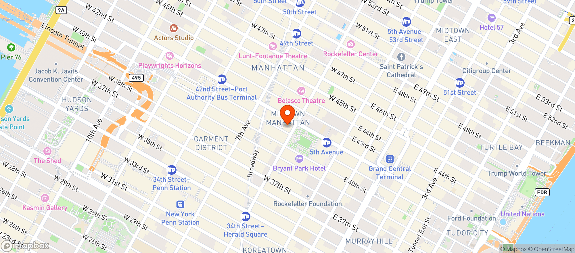 Map showing WHOLE FOODS - BRYANT PARK