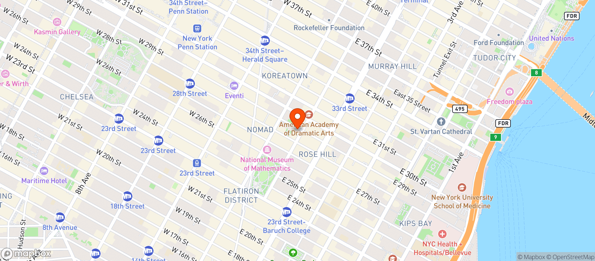 Map showing II Bar at Hotel Seville NoMad