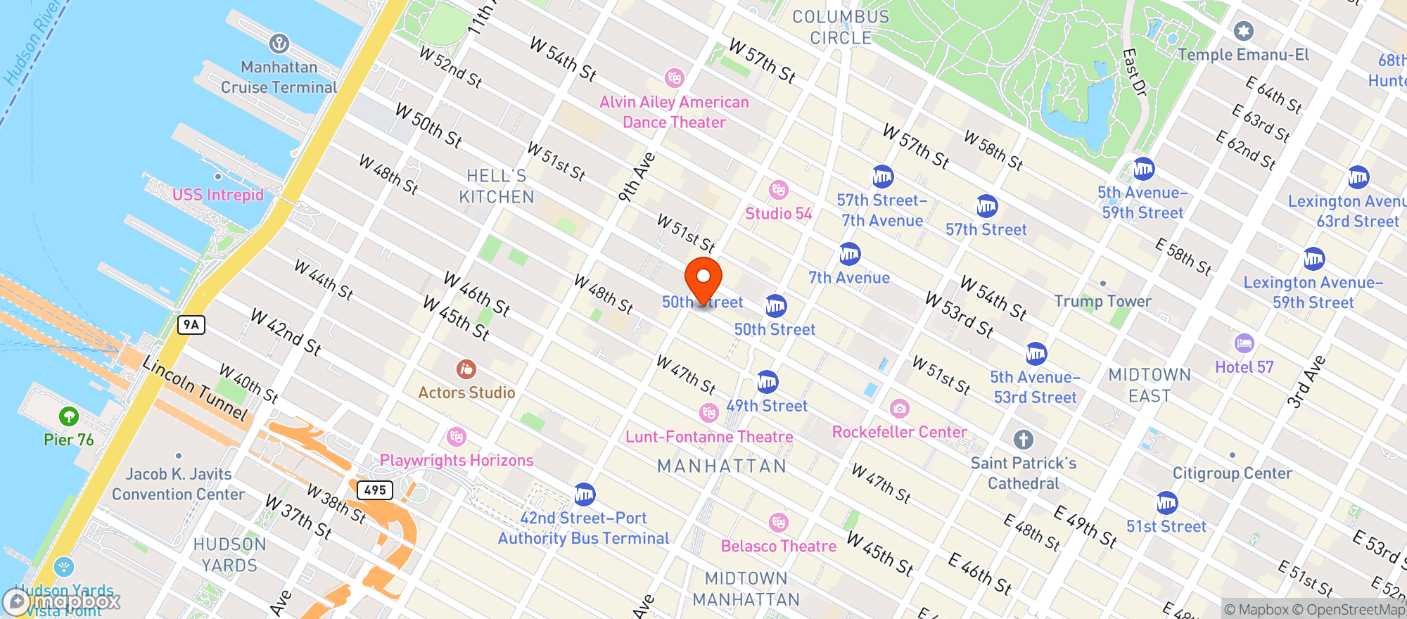 Map showing Lillie's Times Square