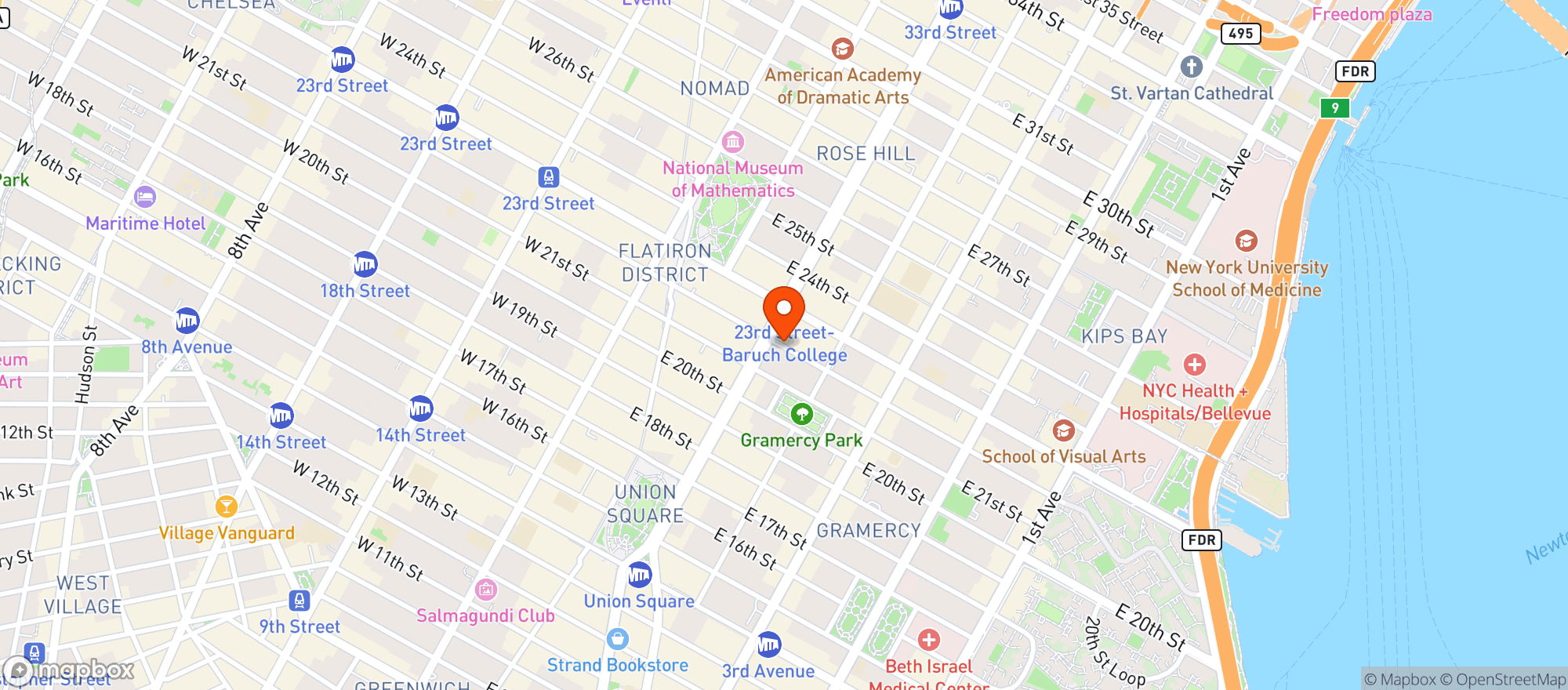 Map showing Hawksmoor NYC
