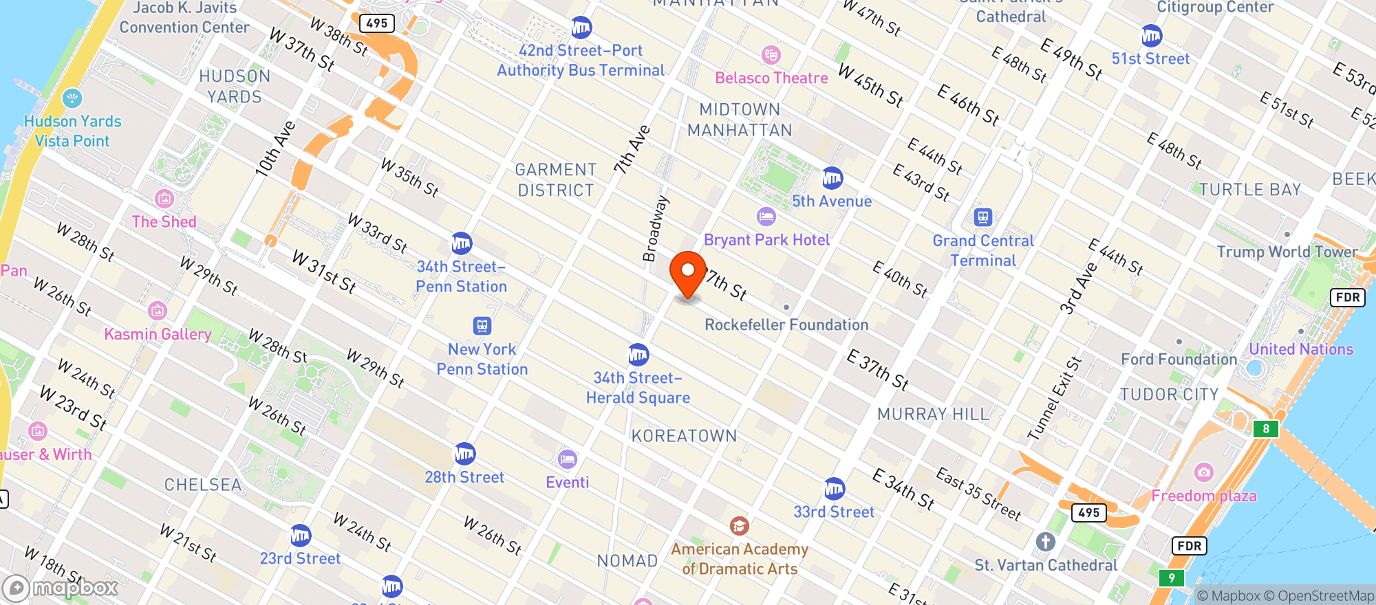 Map showing Keens Steakhouse