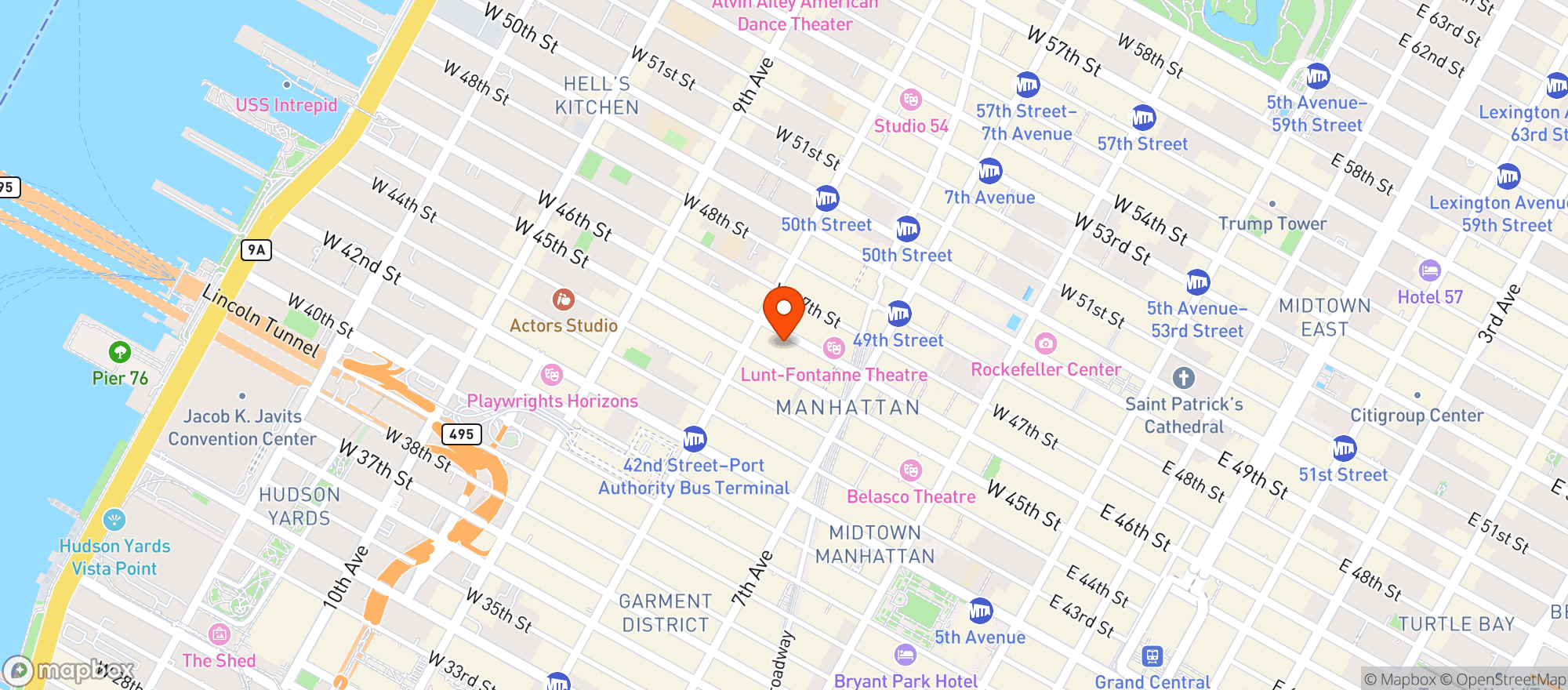 Map showing Sony Hall