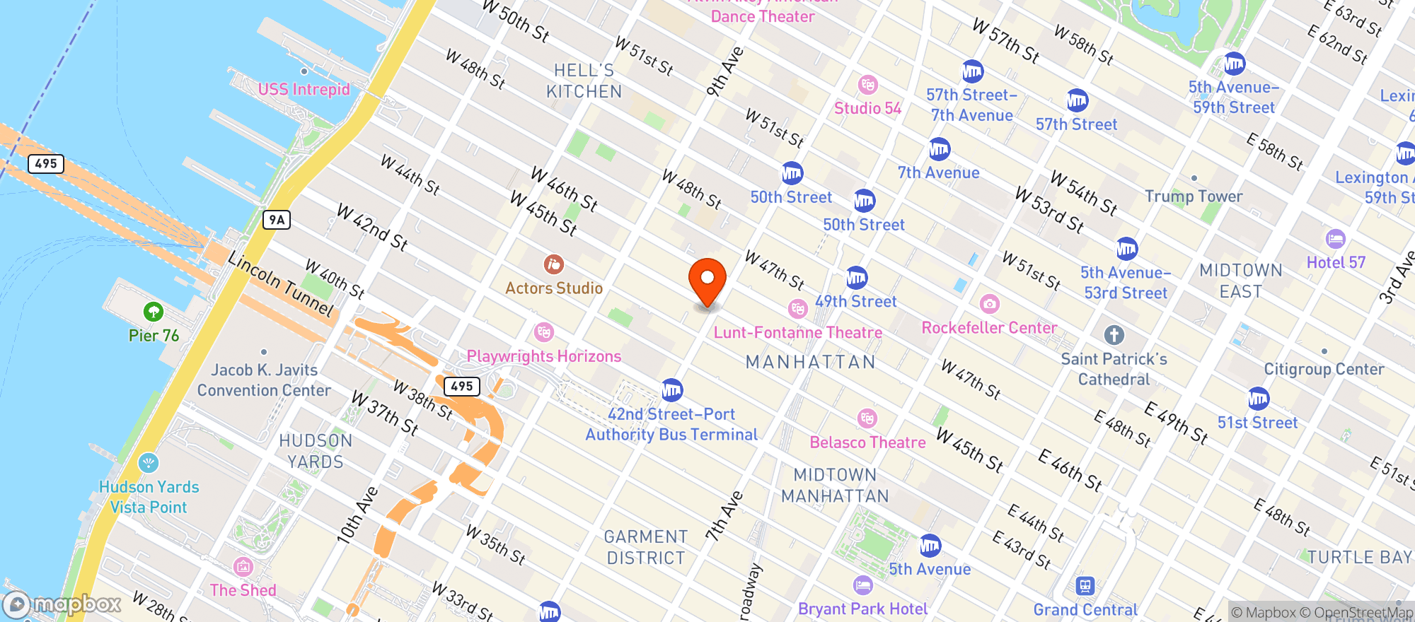 Map showing Il Forno Iron Bar Hells Kitchen