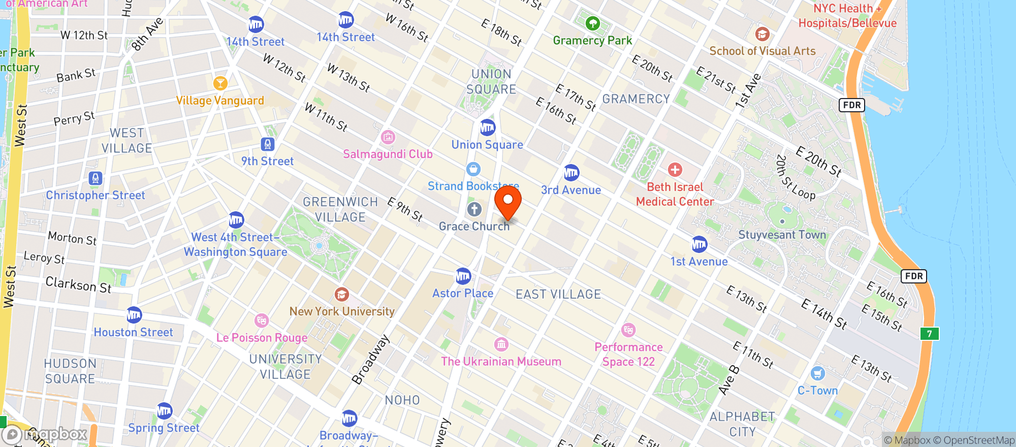 Map showing Moxy East Village