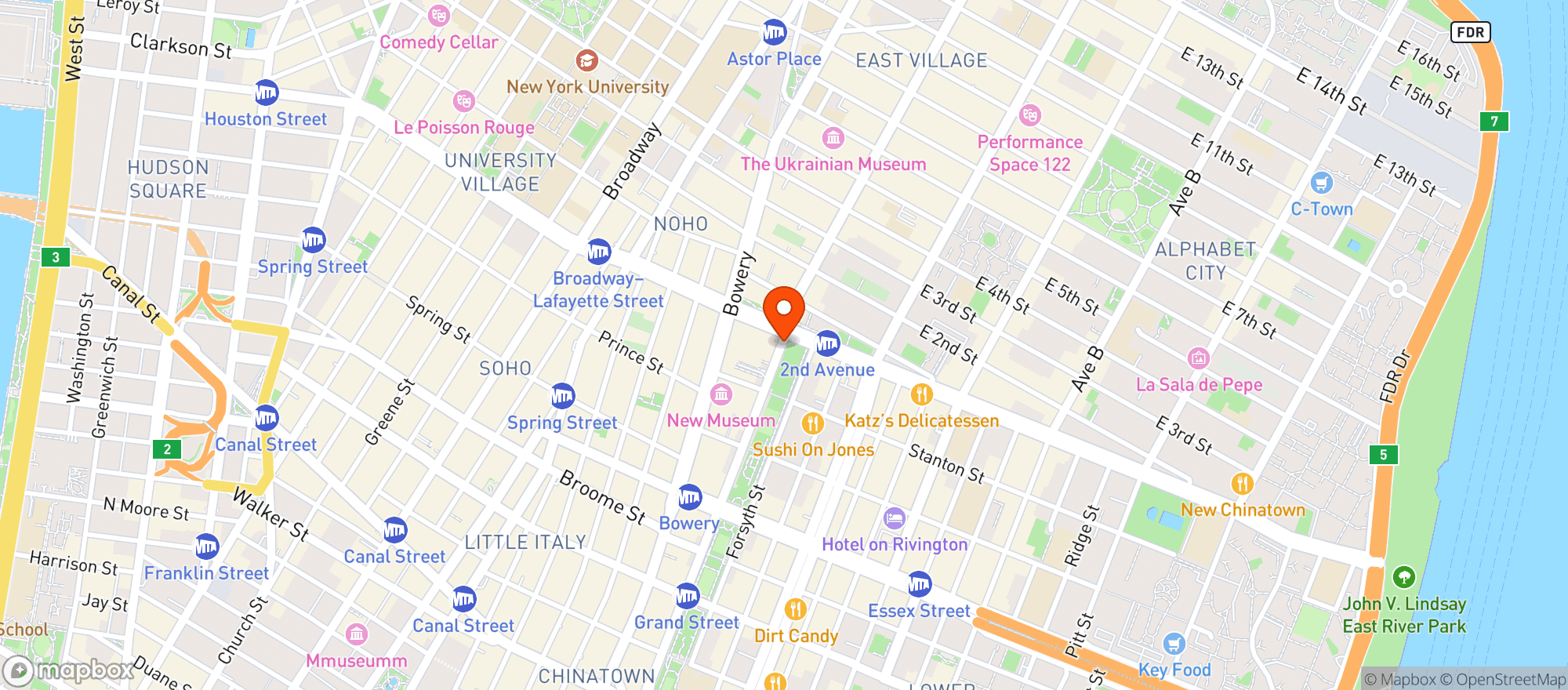 Map showing Whole Foods Bowery