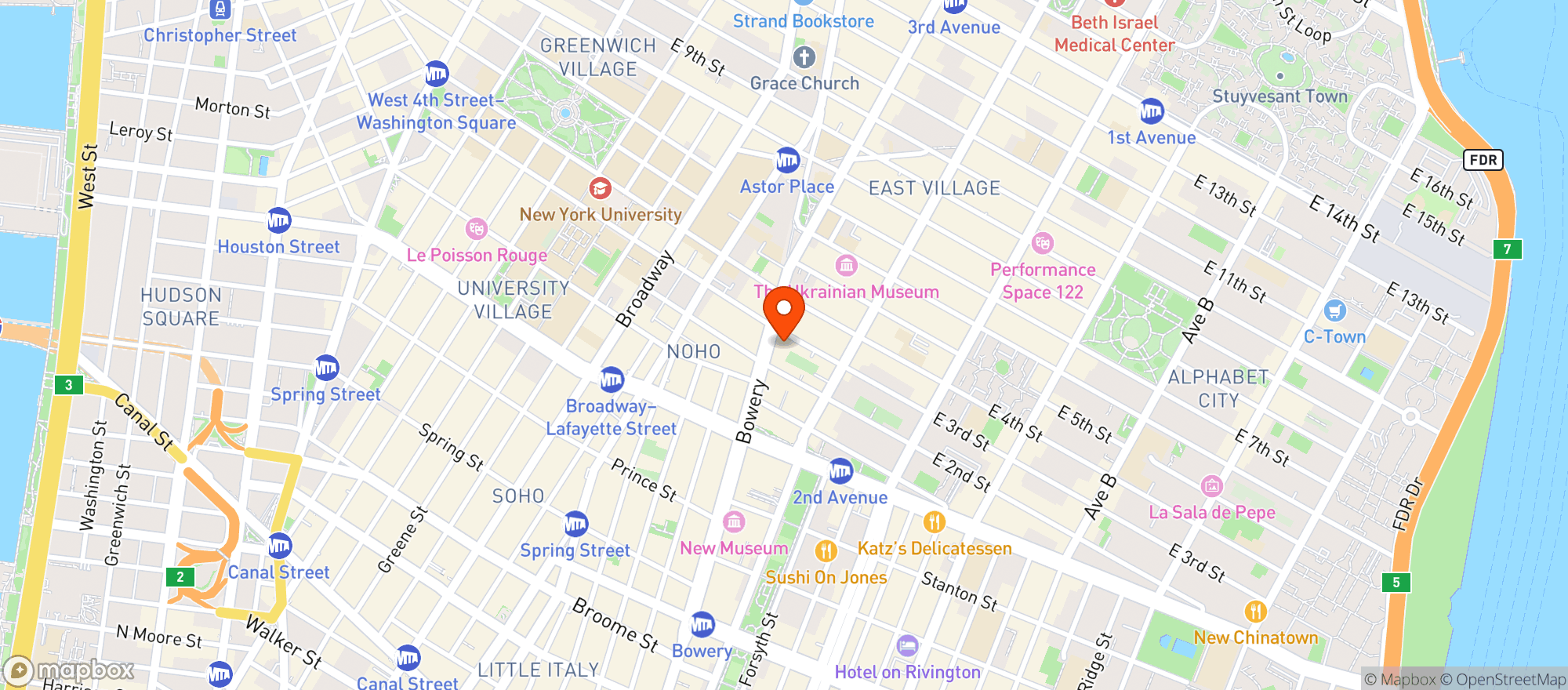 Map showing The Bowery Hotel