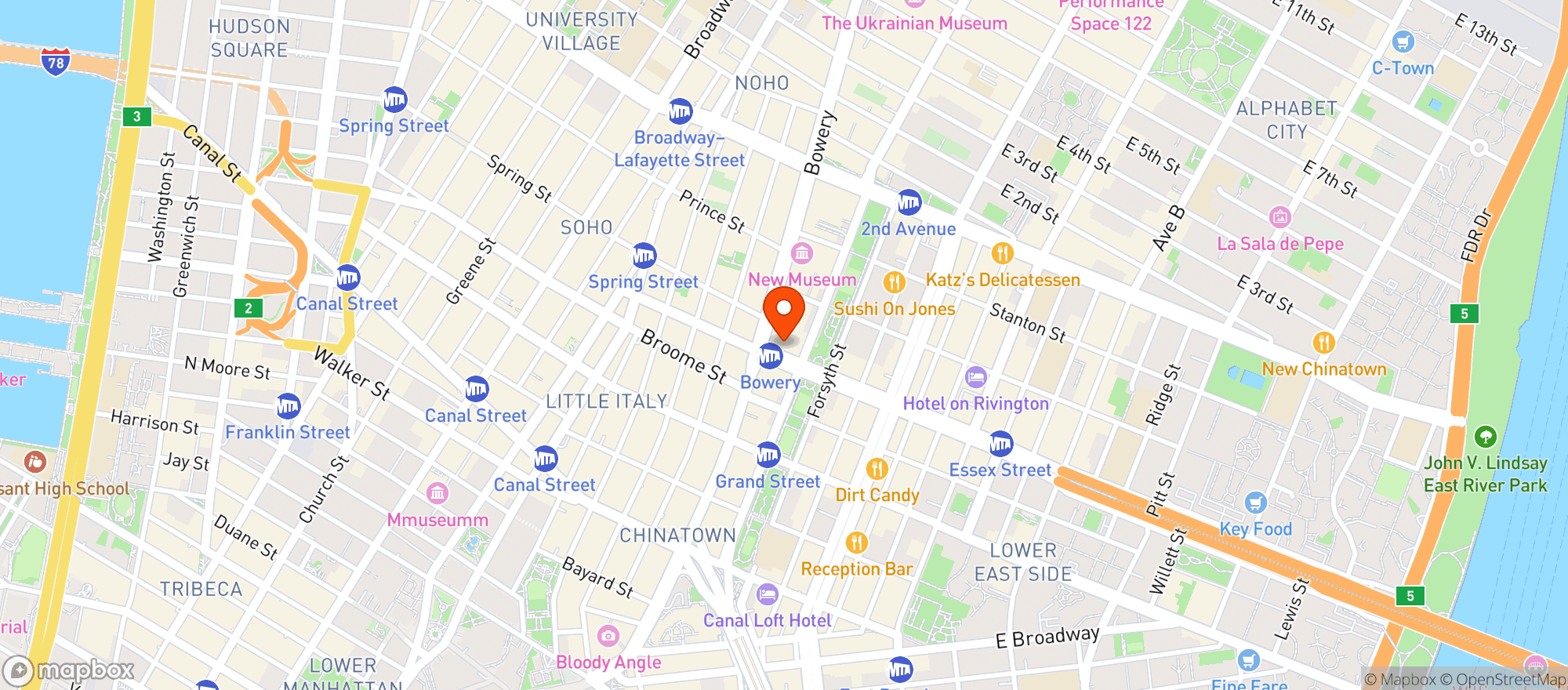 Map showing Bowery Ballroom