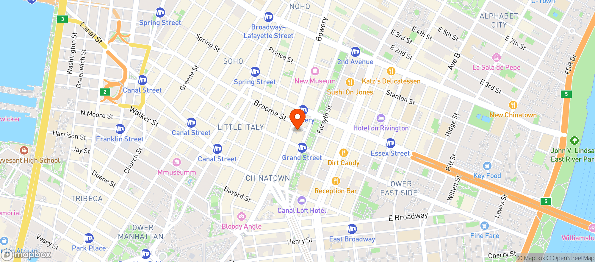 Map showing Moxy Nyc Lower East Side