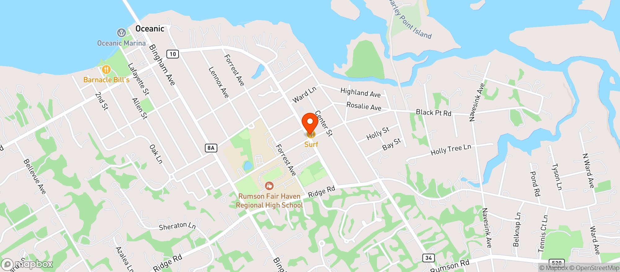 Map showing Surf Bbq