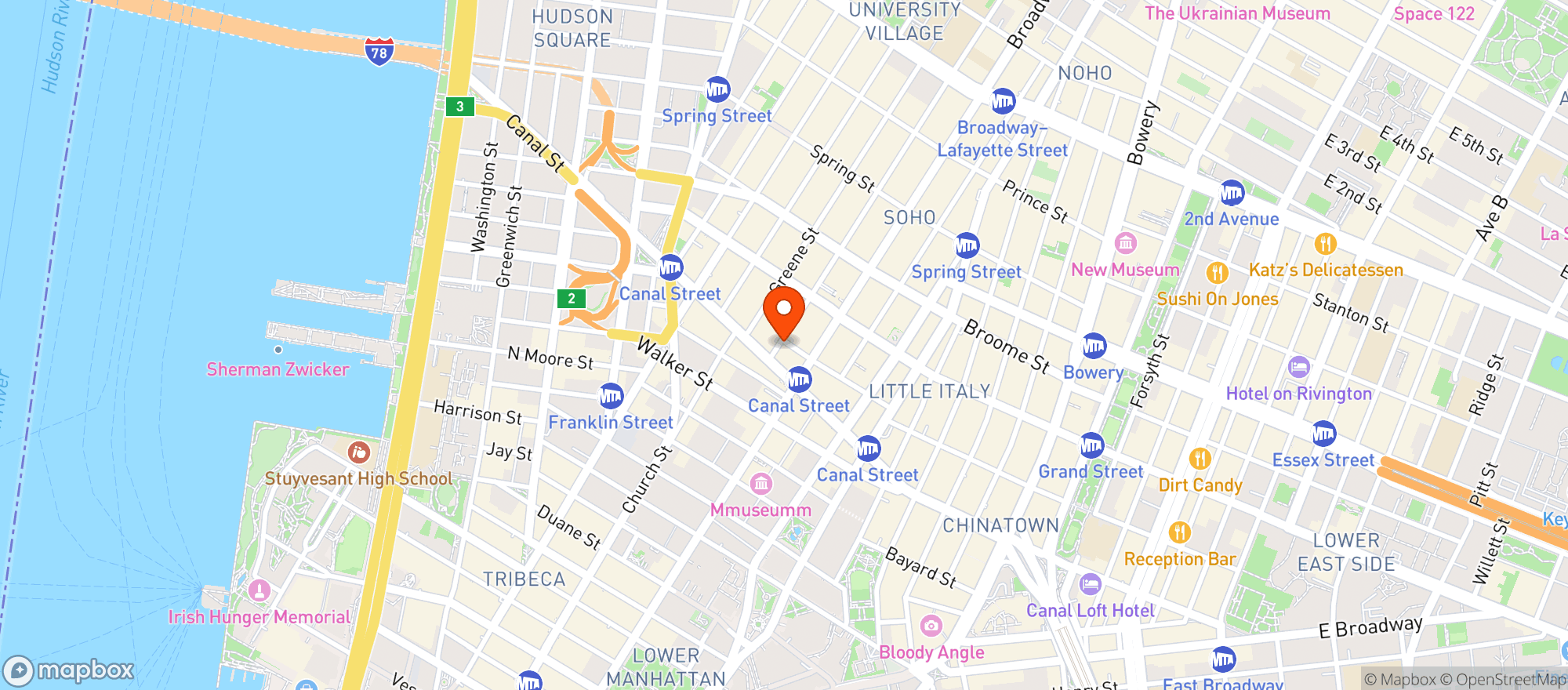 Map showing La Mercerie Cafe At The Guild