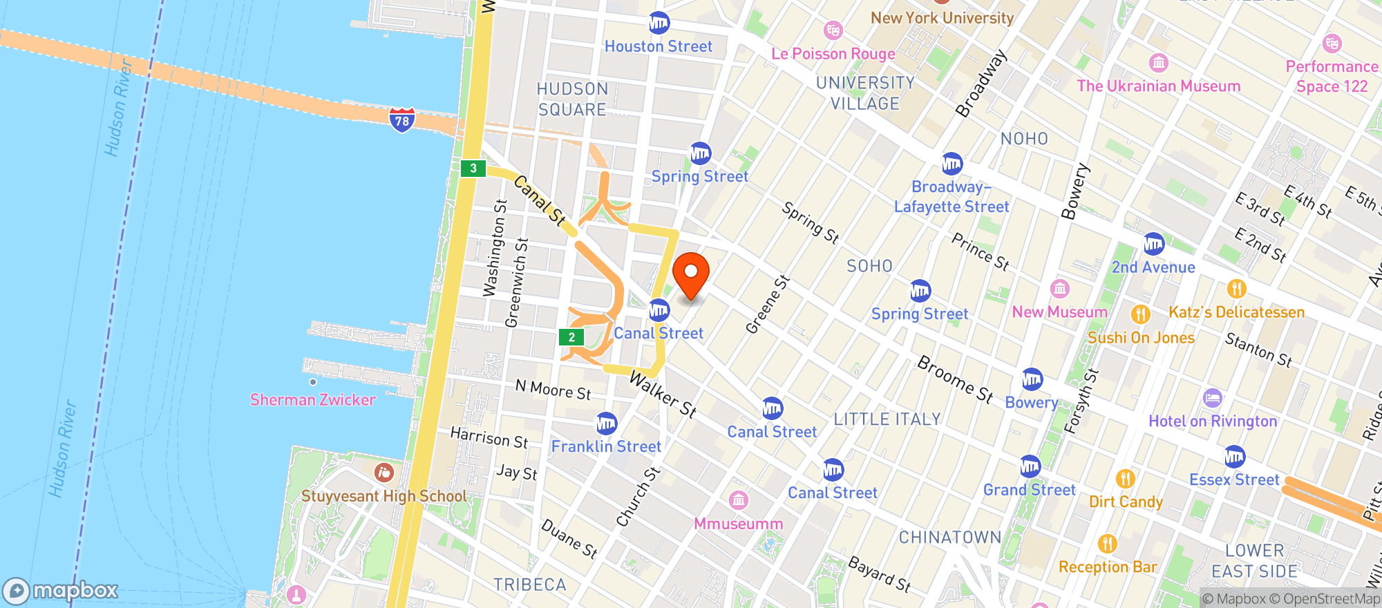 Map showing Soho Grand Hotel