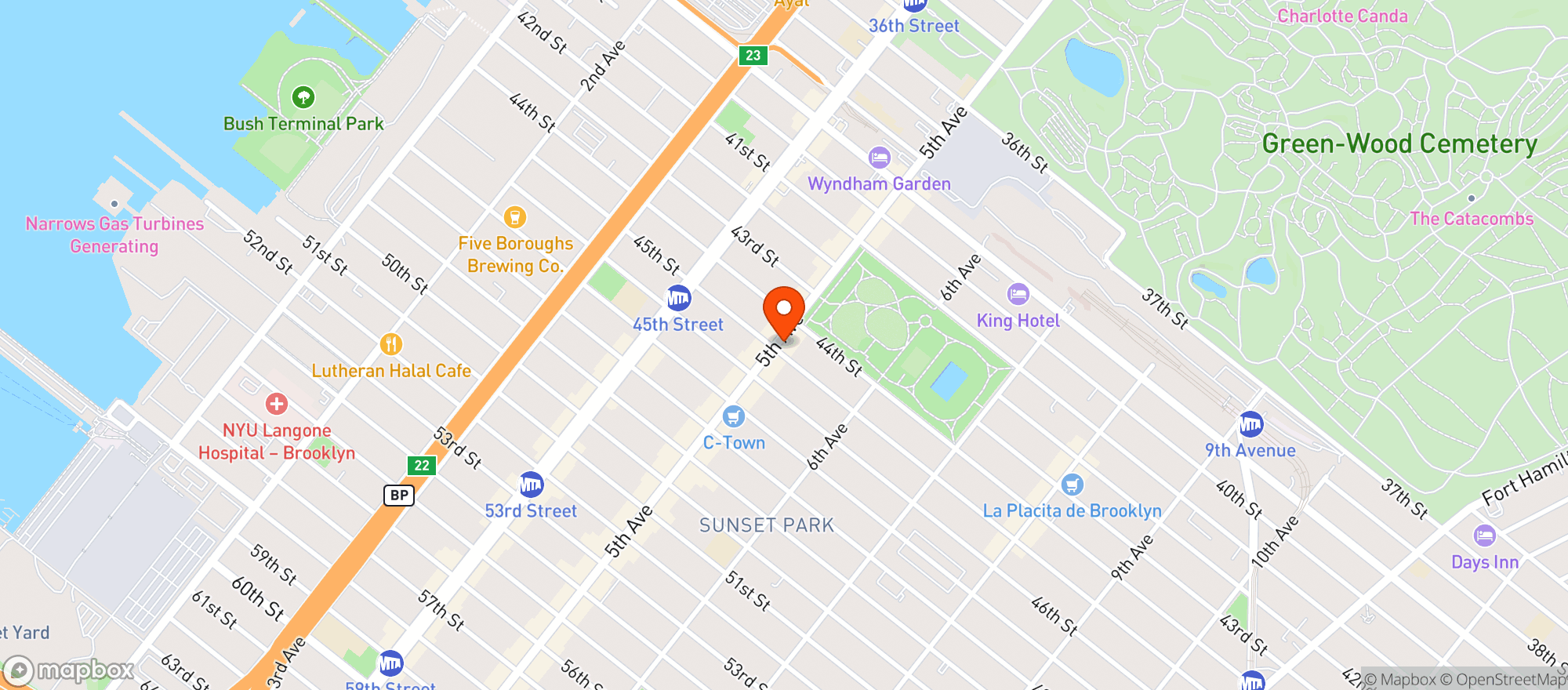 Map showing Sunset Wine & Spirit Inc
