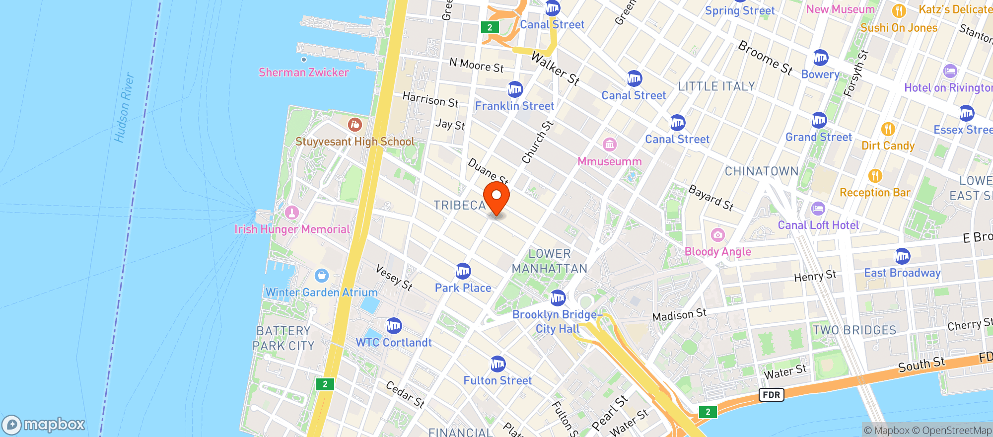 Map showing TRIBECA DELI GRILL