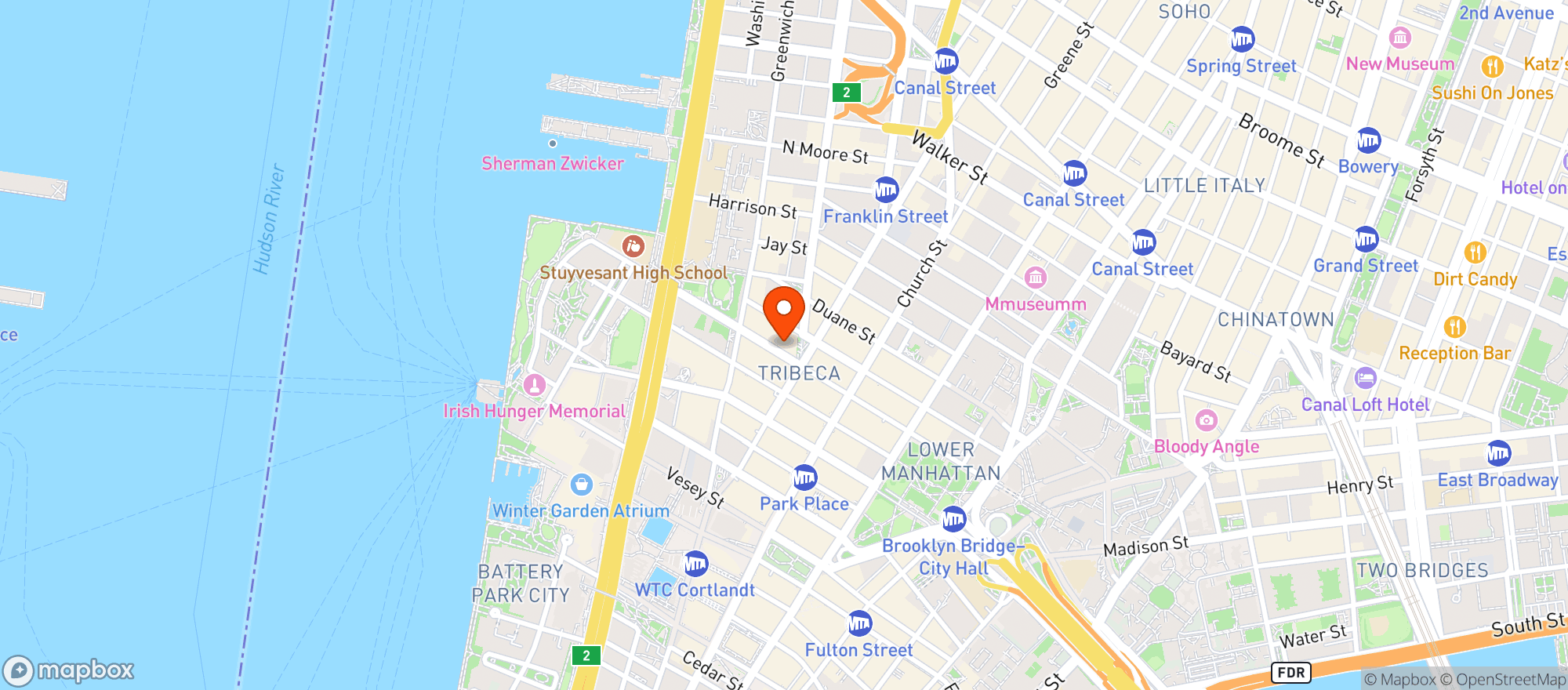 Map showing Tribeca Delicious Bites