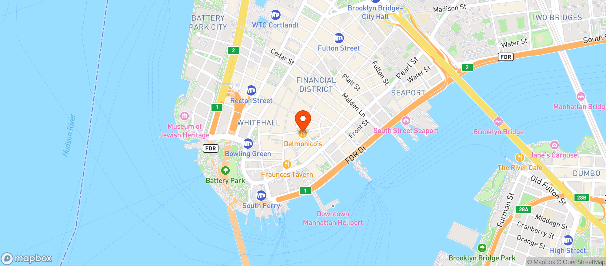 Map showing Delmonicos Restaurant
