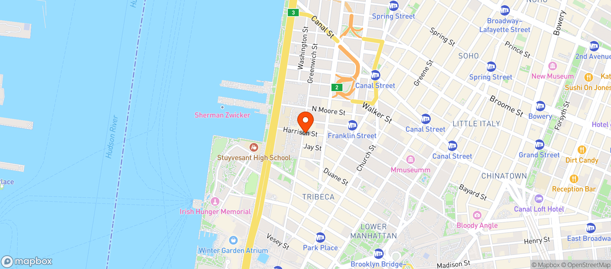 Map showing Zona Tribeca Mezcaleria