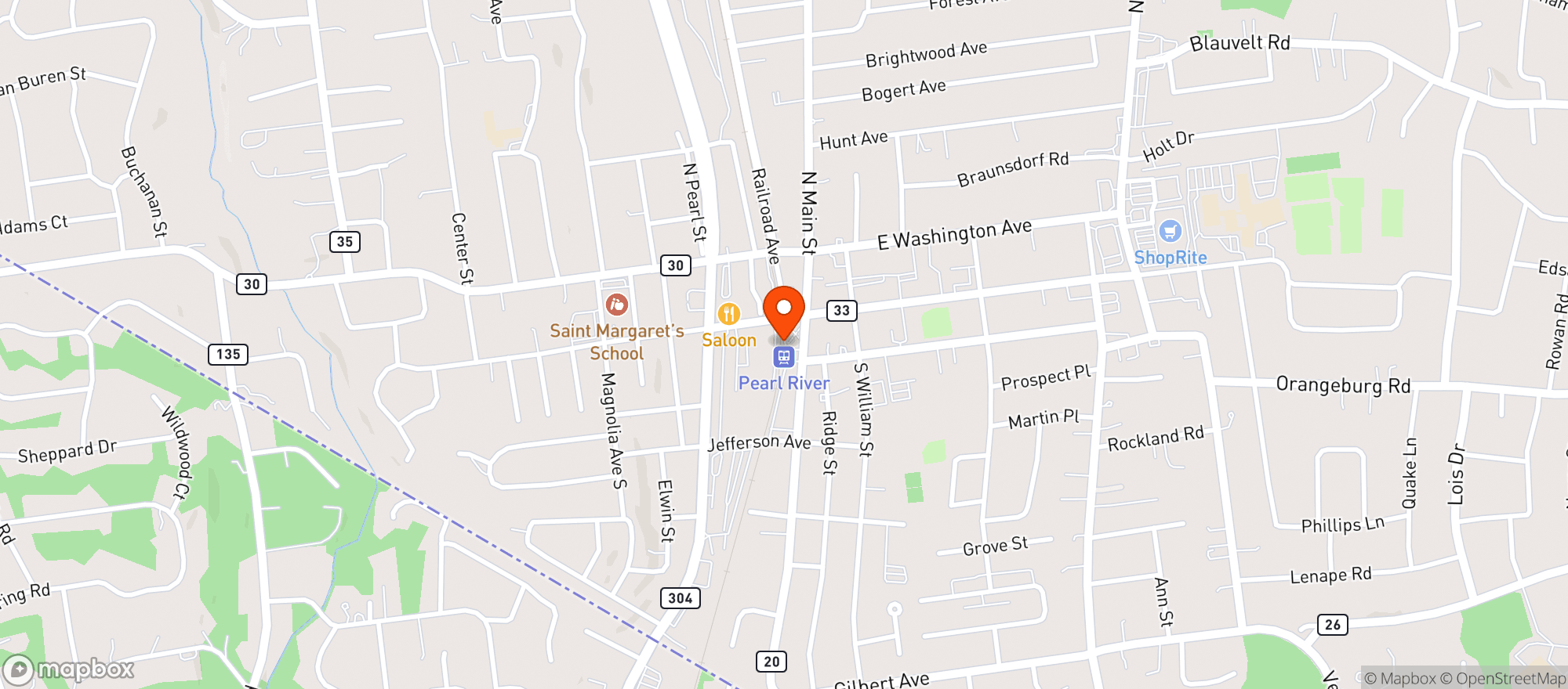 Map showing NJT - Pearl River Station (PVL)