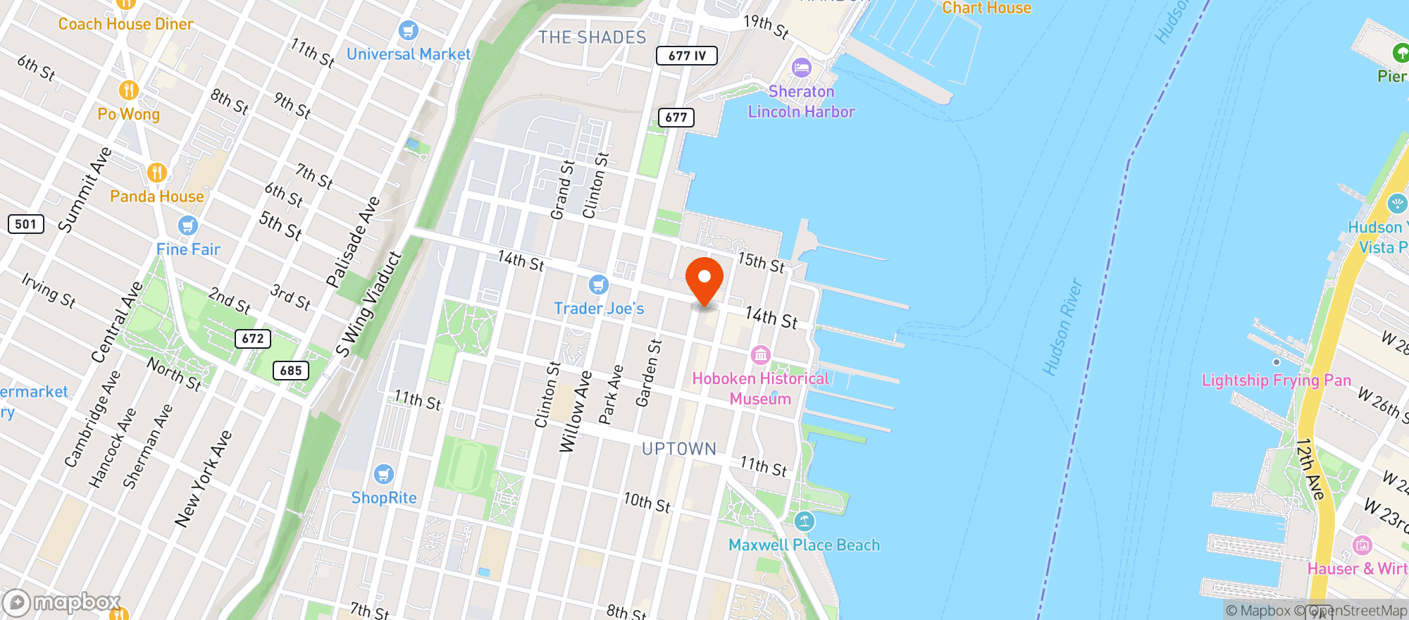 Map showing The Green Room Nj- Hoboken 14th Street