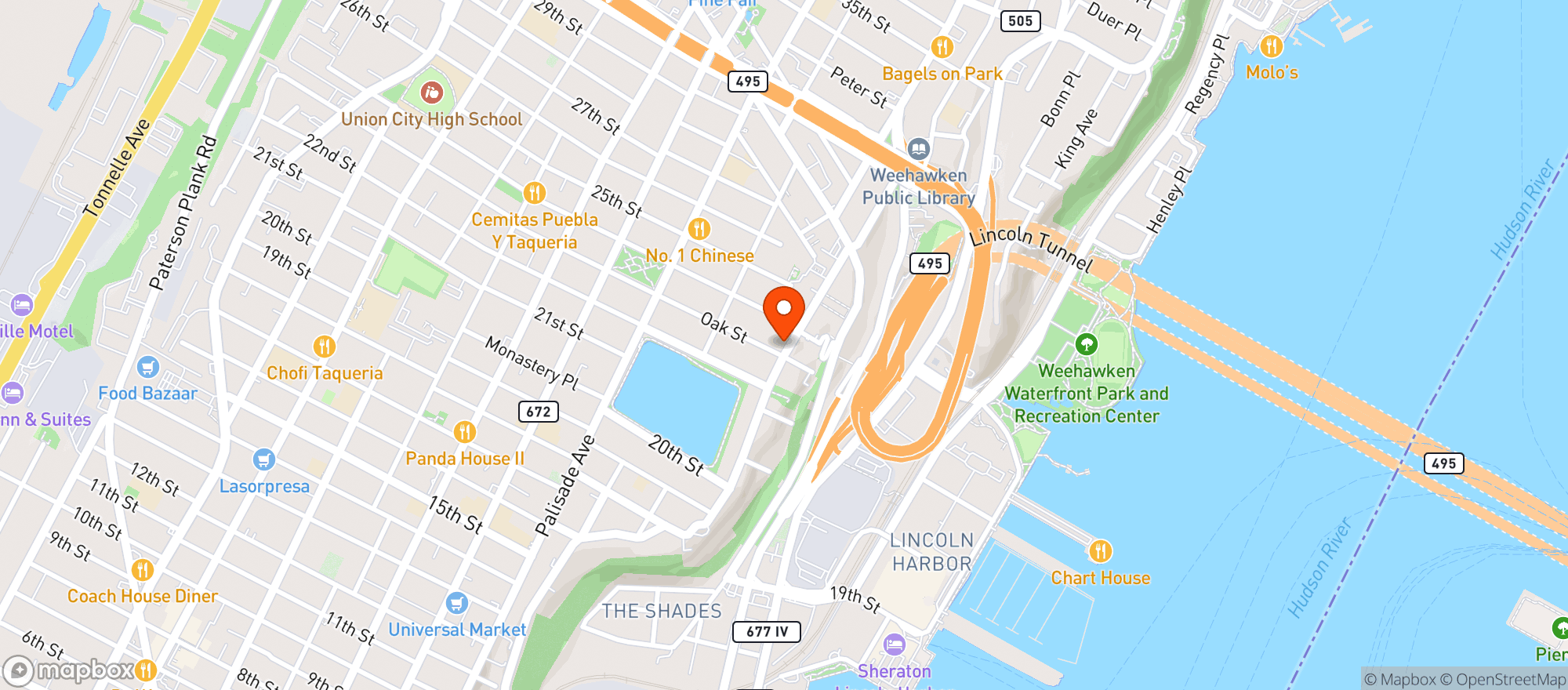 Map showing The Oak Liquor & Deli