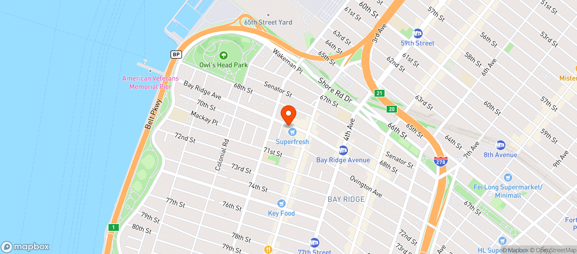 Map showing SUPERFRESH SUPERMARKET (BAY RIDGE)