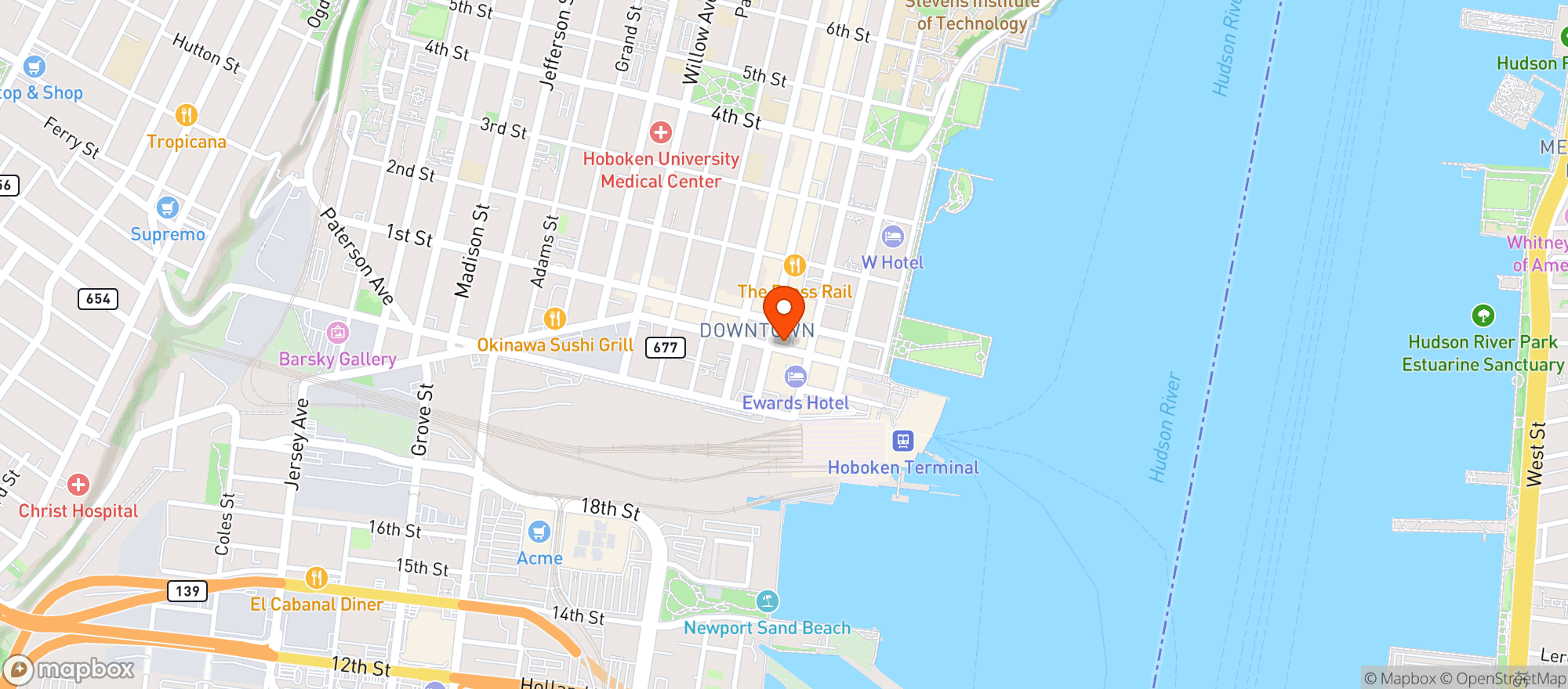 Map showing The Green Room Nj- Hoboken