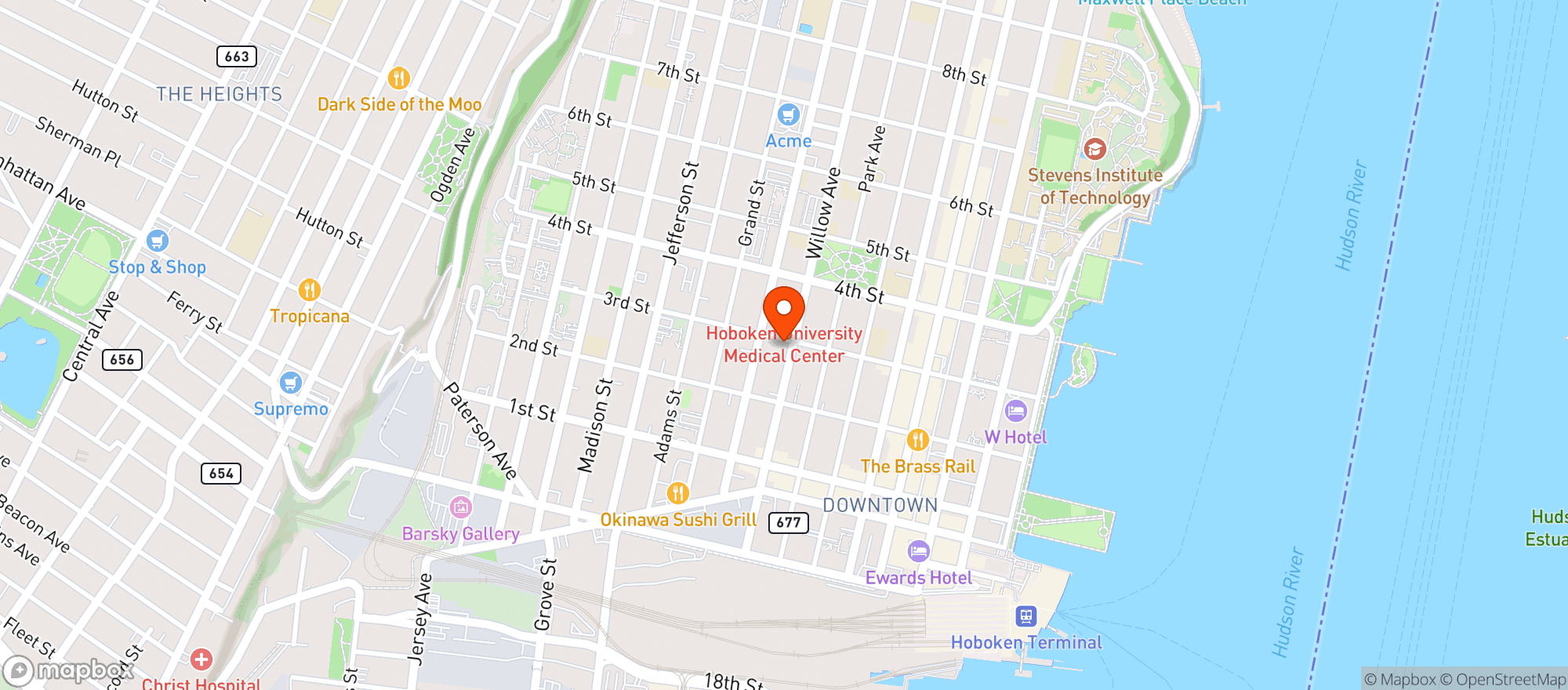 Map showing Zack's Oak Bar & Restaurant