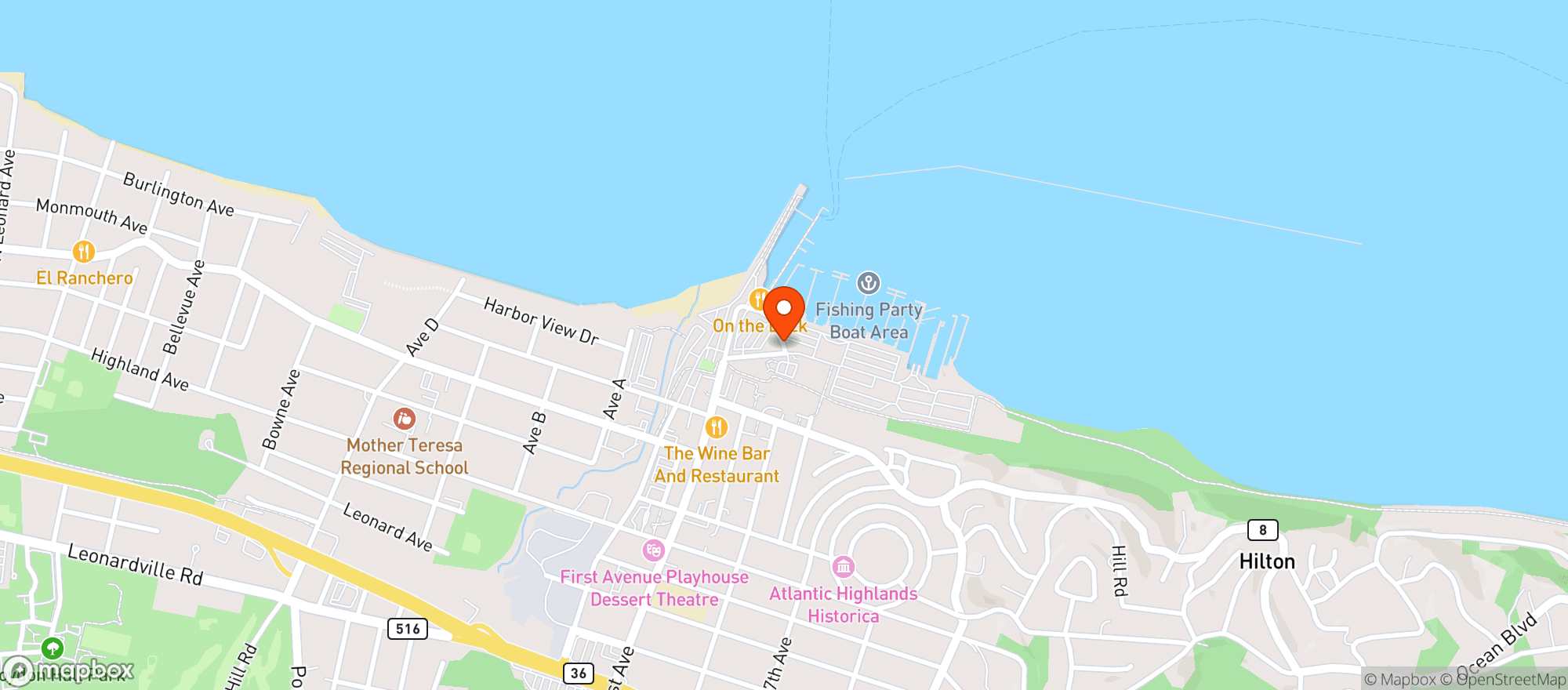 Map showing Atlantic Highlands Yacht Club