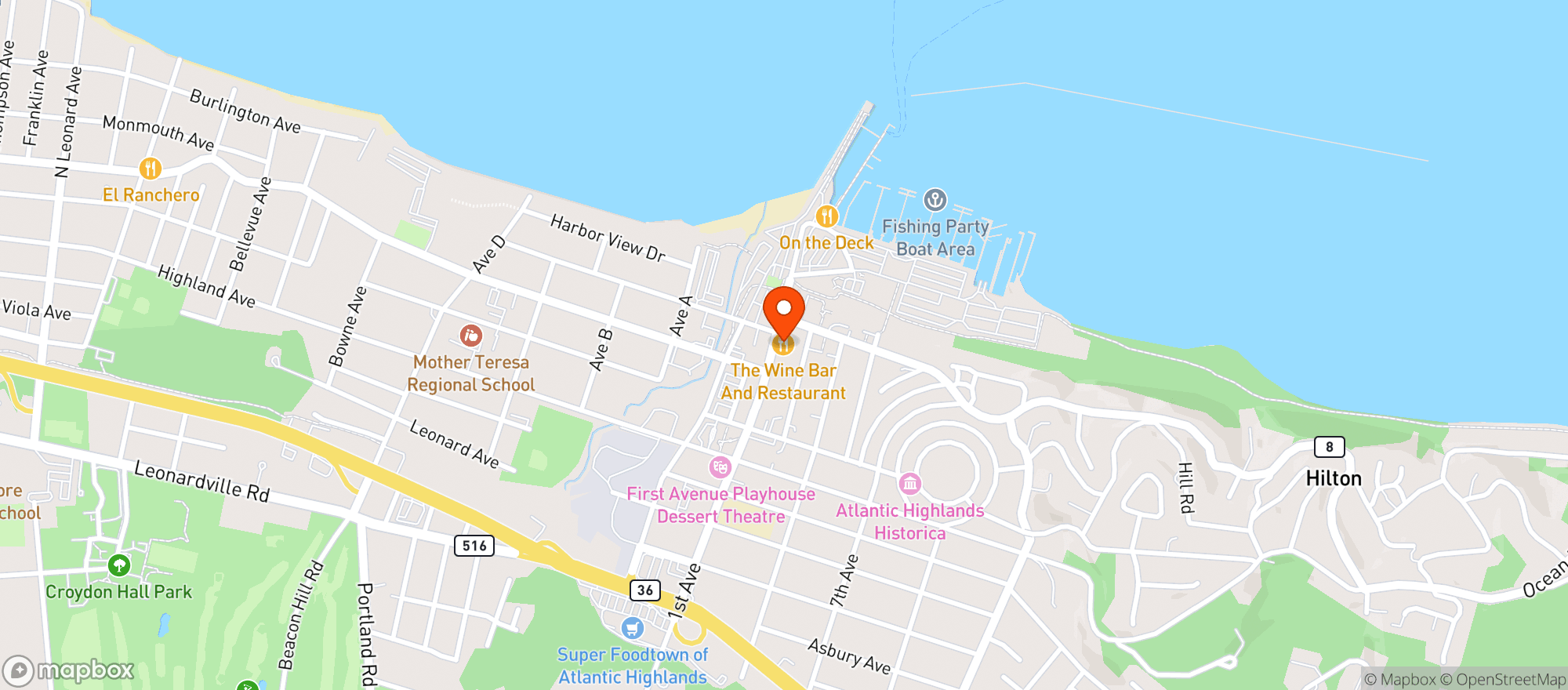 Map showing Harborside Grill