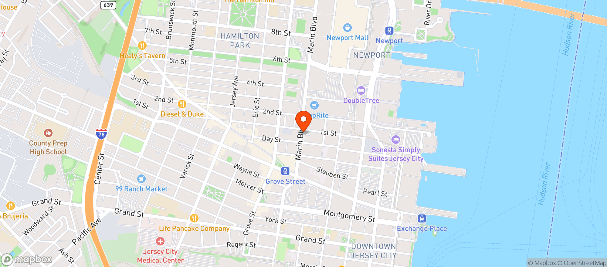Map showing Hudson Hall