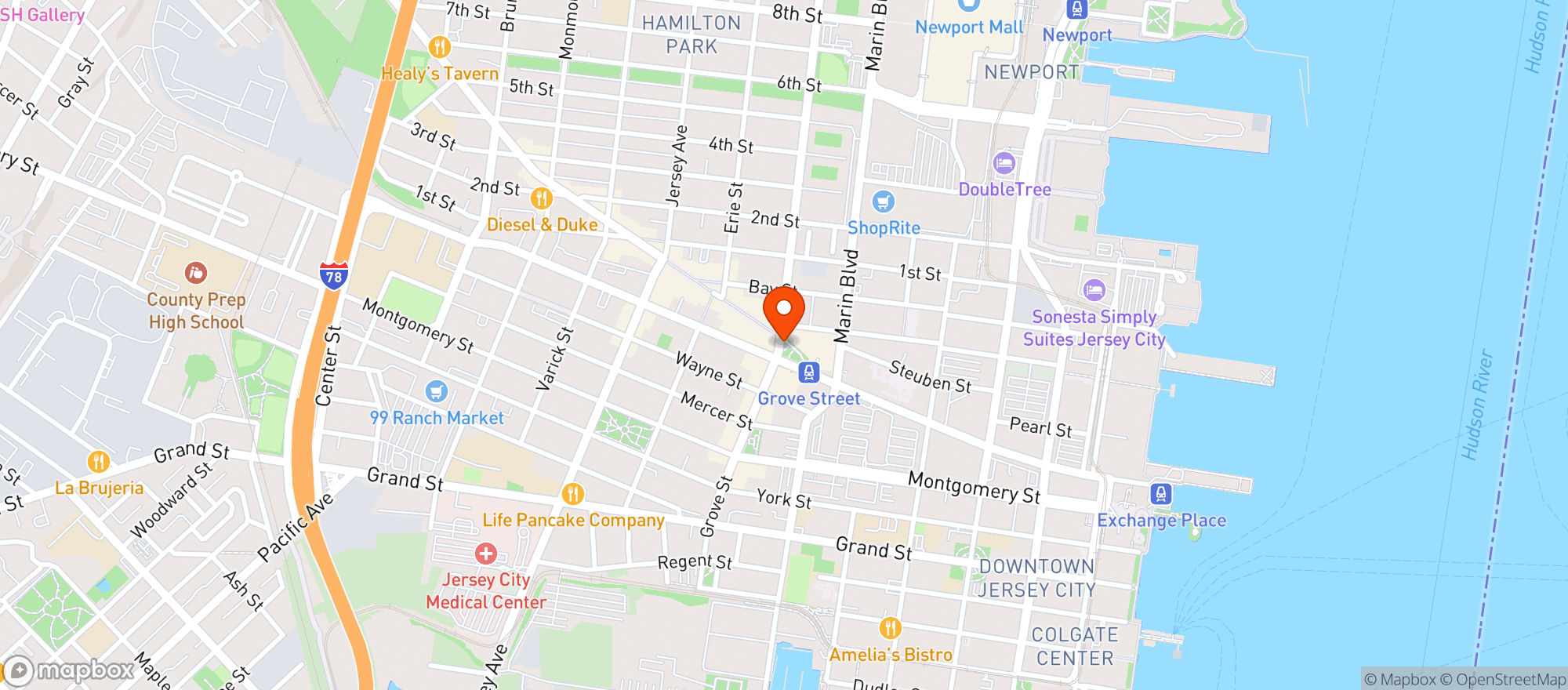 Map showing Historic Downtown Jersey City Farmer's Market