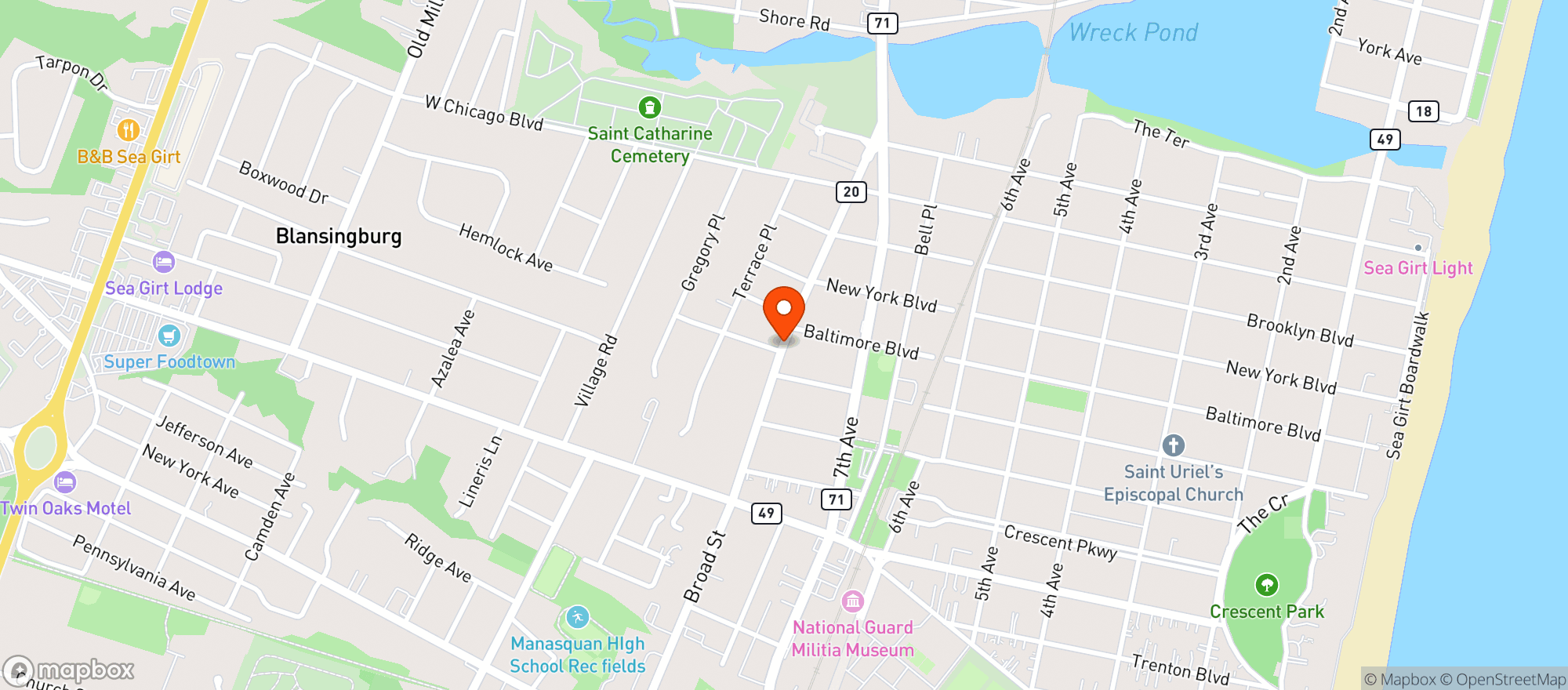 Map showing Tommy’s Tavern + Tap - Sea Girt
