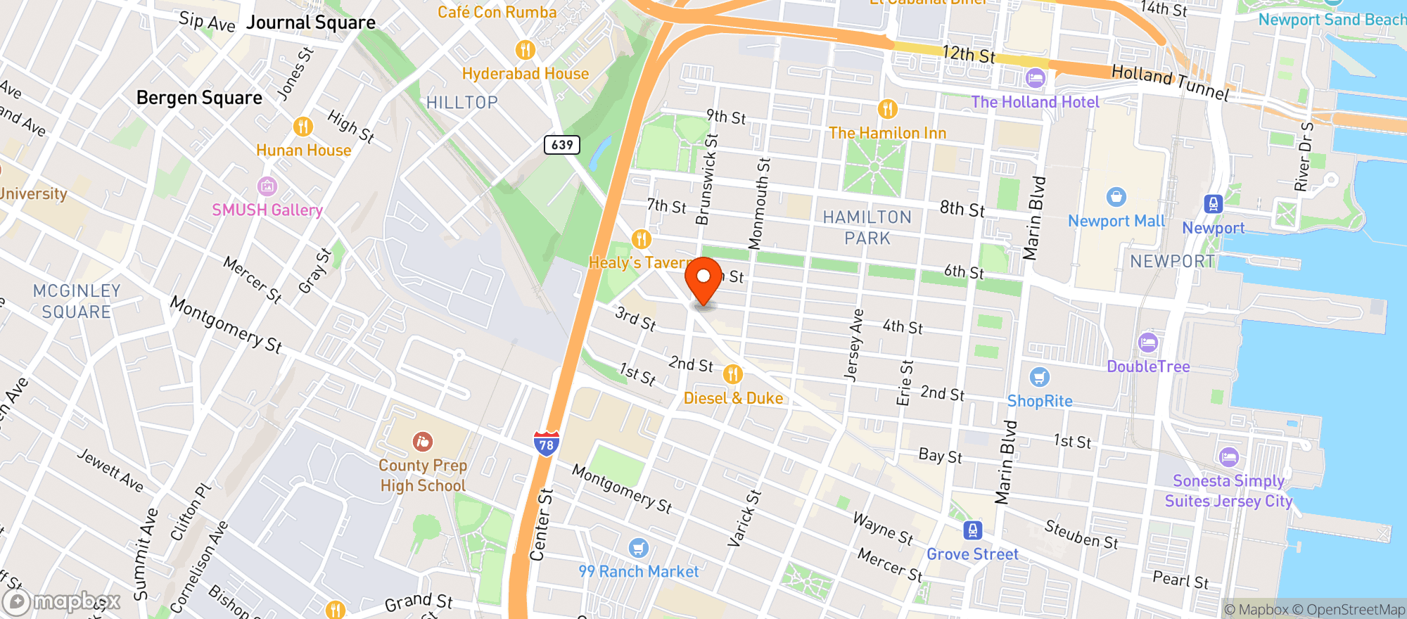 Map showing Binny's Liquors Jersey City