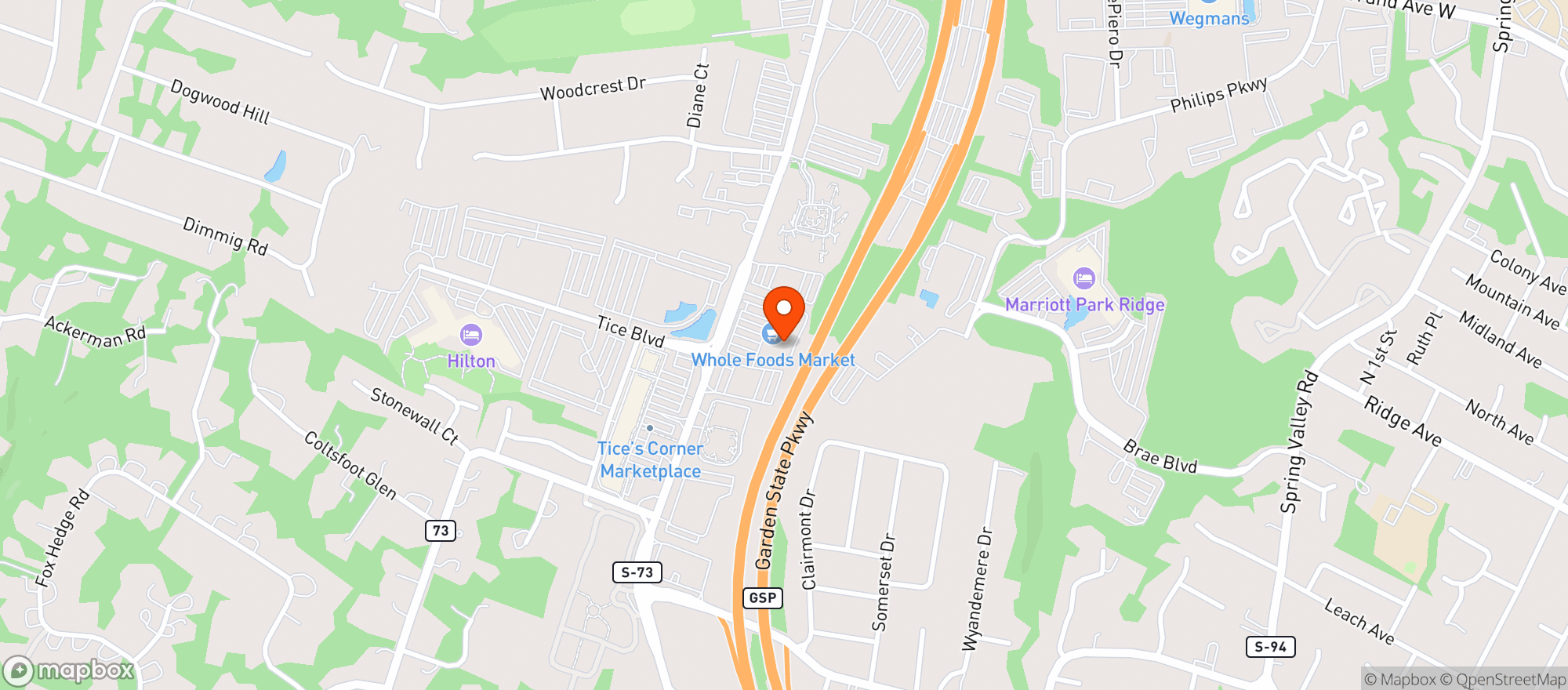 Map showing Whole Foods Market/woodcliff Lakes