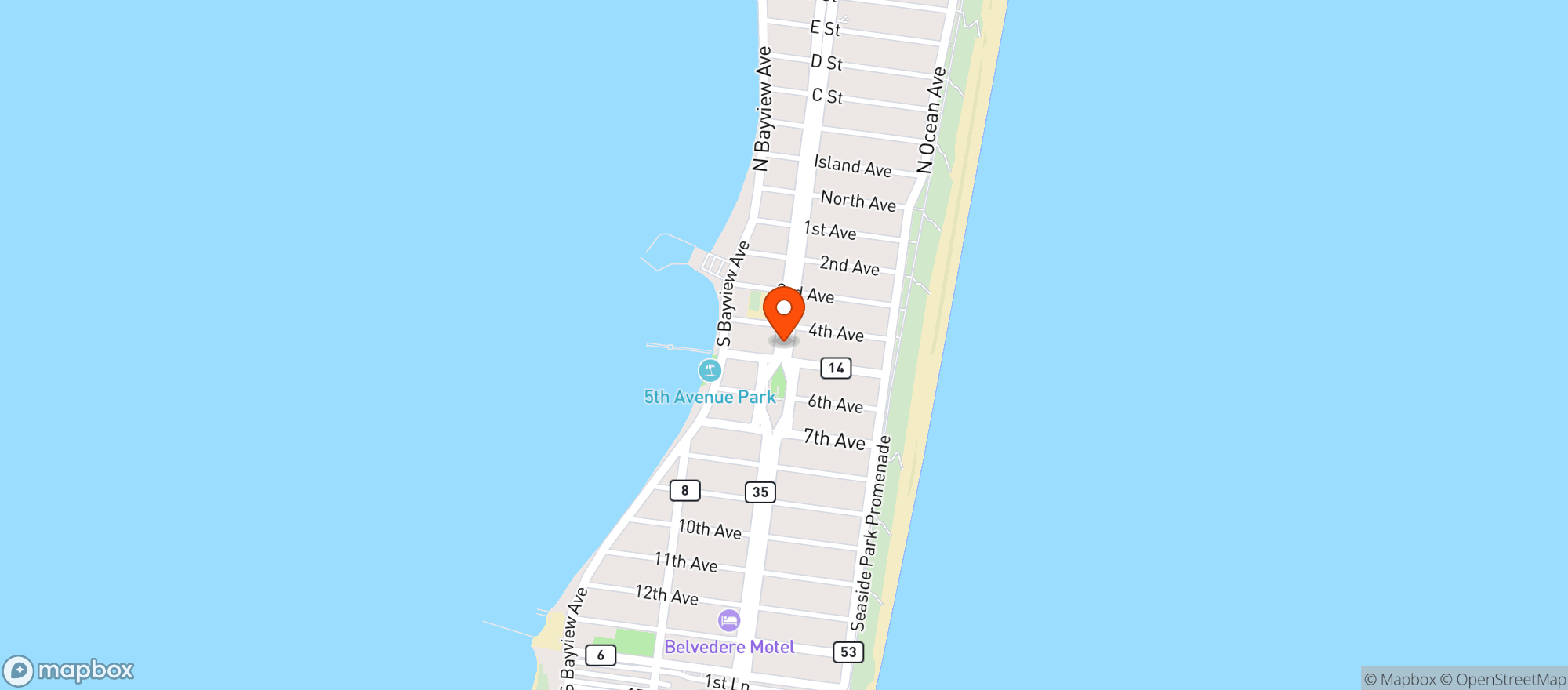 Map showing Red Fox Beach Bar