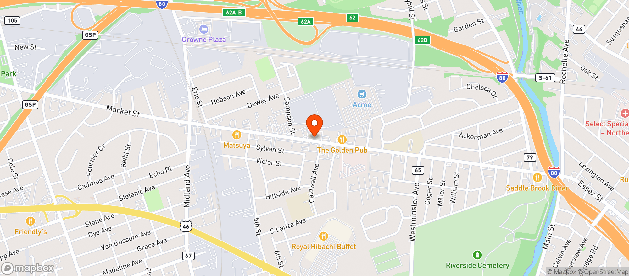 Map showing Saddle Brook Liquor & Bar