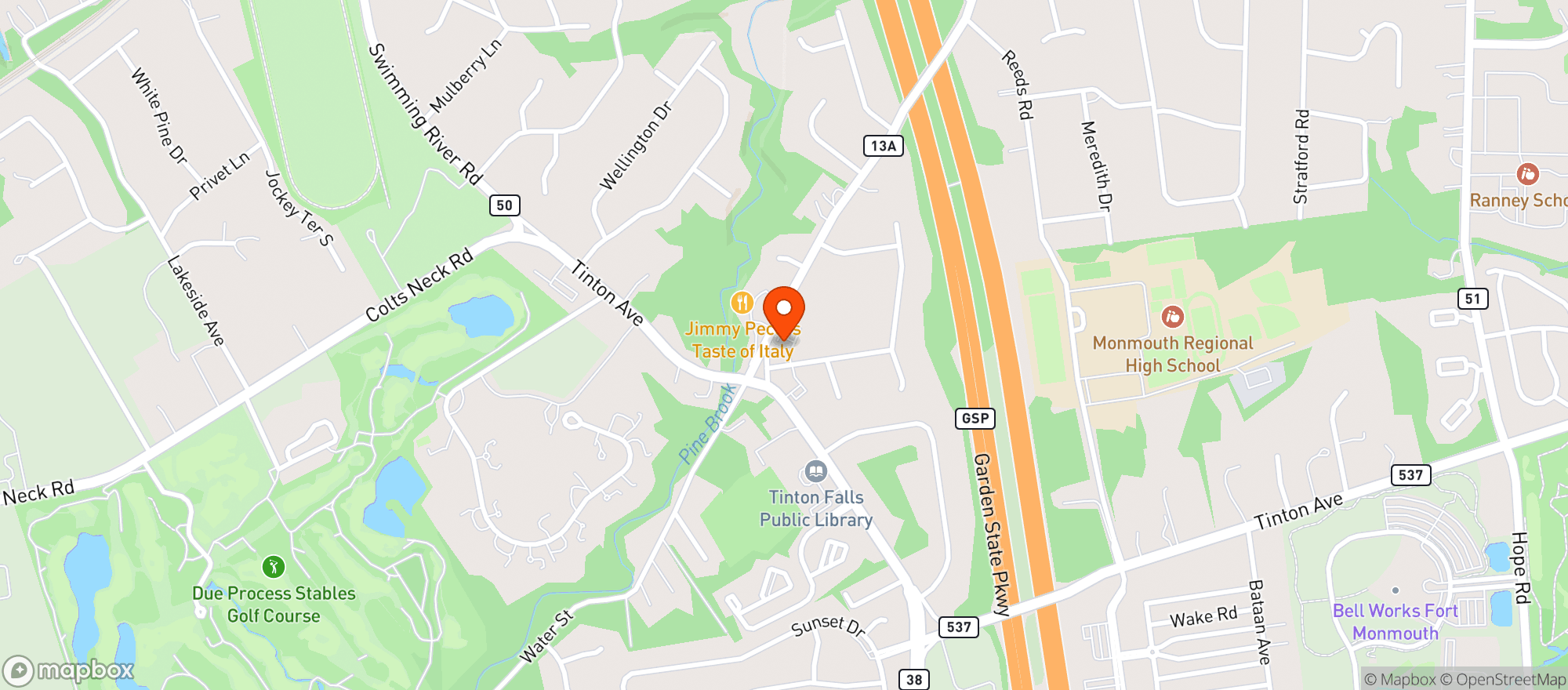 Map showing Woody's Ocean Grille Tinton Falls
